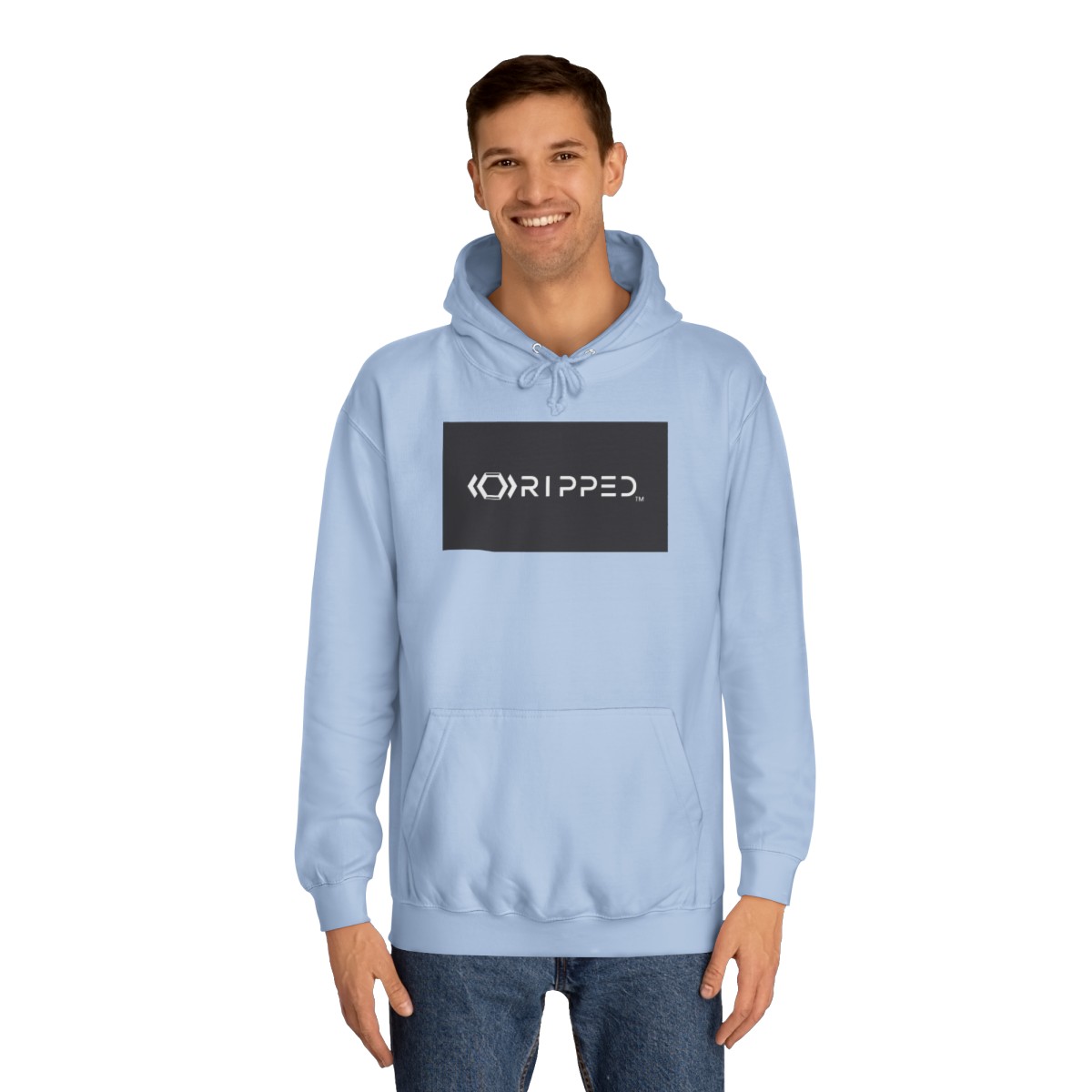 Ripped Men’s Light Blue Hoodie(Black/White Logo) - Image 3
