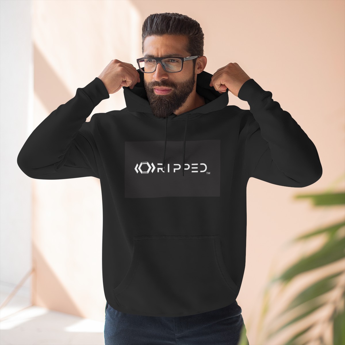 Ripped Women’s Black Fleece Hoodie(Black/White Logo) - Image 5