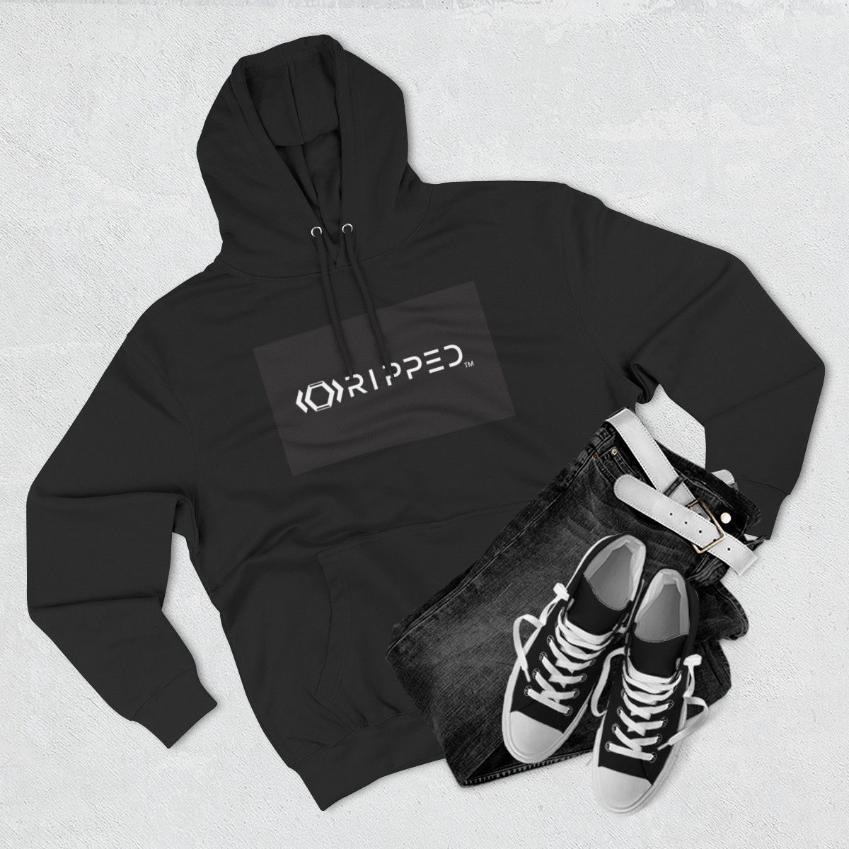 Ripped Women’s Black Fleece Hoodie(Black/White Logo) - Image 3