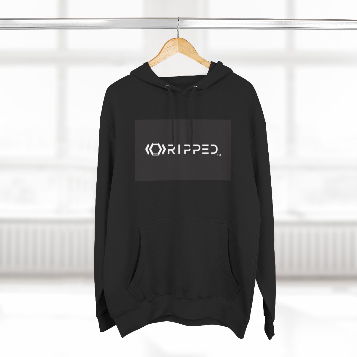 Ripped Women’s Black Fleece Hoodie(Black/White Logo) - Image 4
