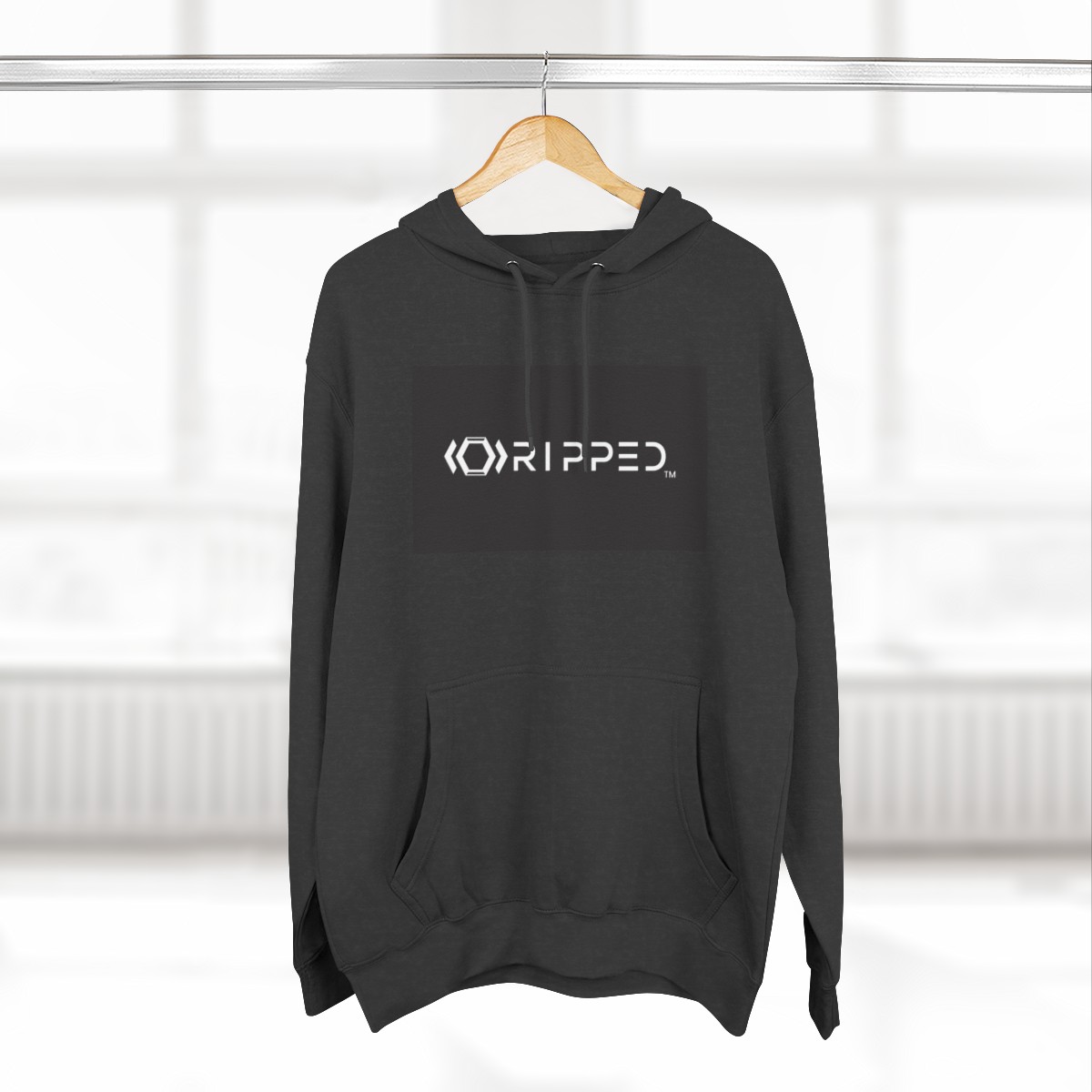 Ripped Men’s Charcoal Fleece Hoodie(Black/White Logo) - Image 4