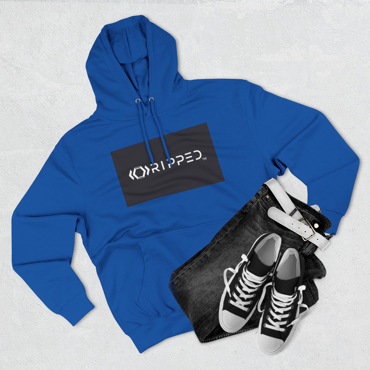 Ripped Women’s Blue Fleece Hoodie(Black/White Logo) - Image 3