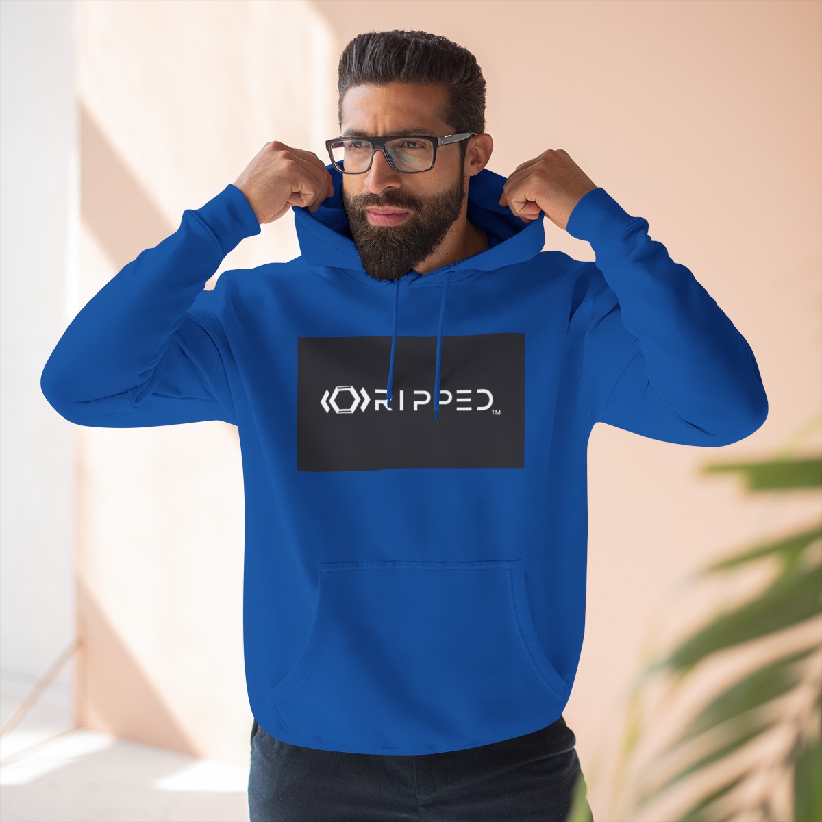 Ripped Women’s Blue Fleece Hoodie(Black/White Logo) - Image 5