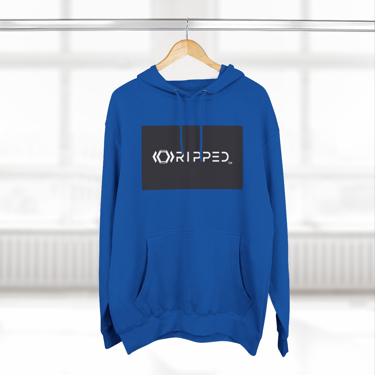 Ripped Men’s Blue Fleece Hoodie(Black/White Logo) - Image 4