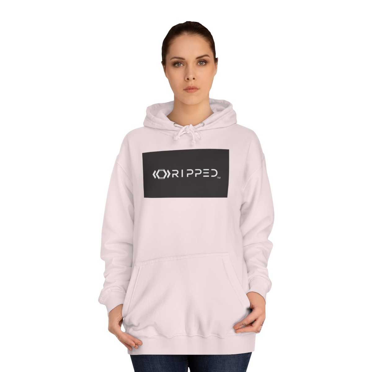 Ripped Women’s Light Pink Hoodie(Black/White Logo) - Image 4