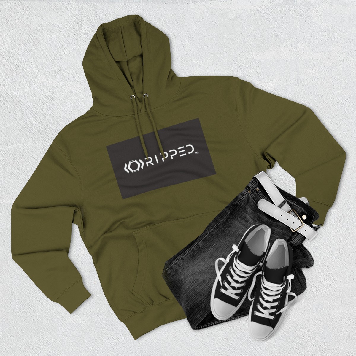 Ripped Women’s Green Fleece Hoodie(Black/White Logo) - Image 3