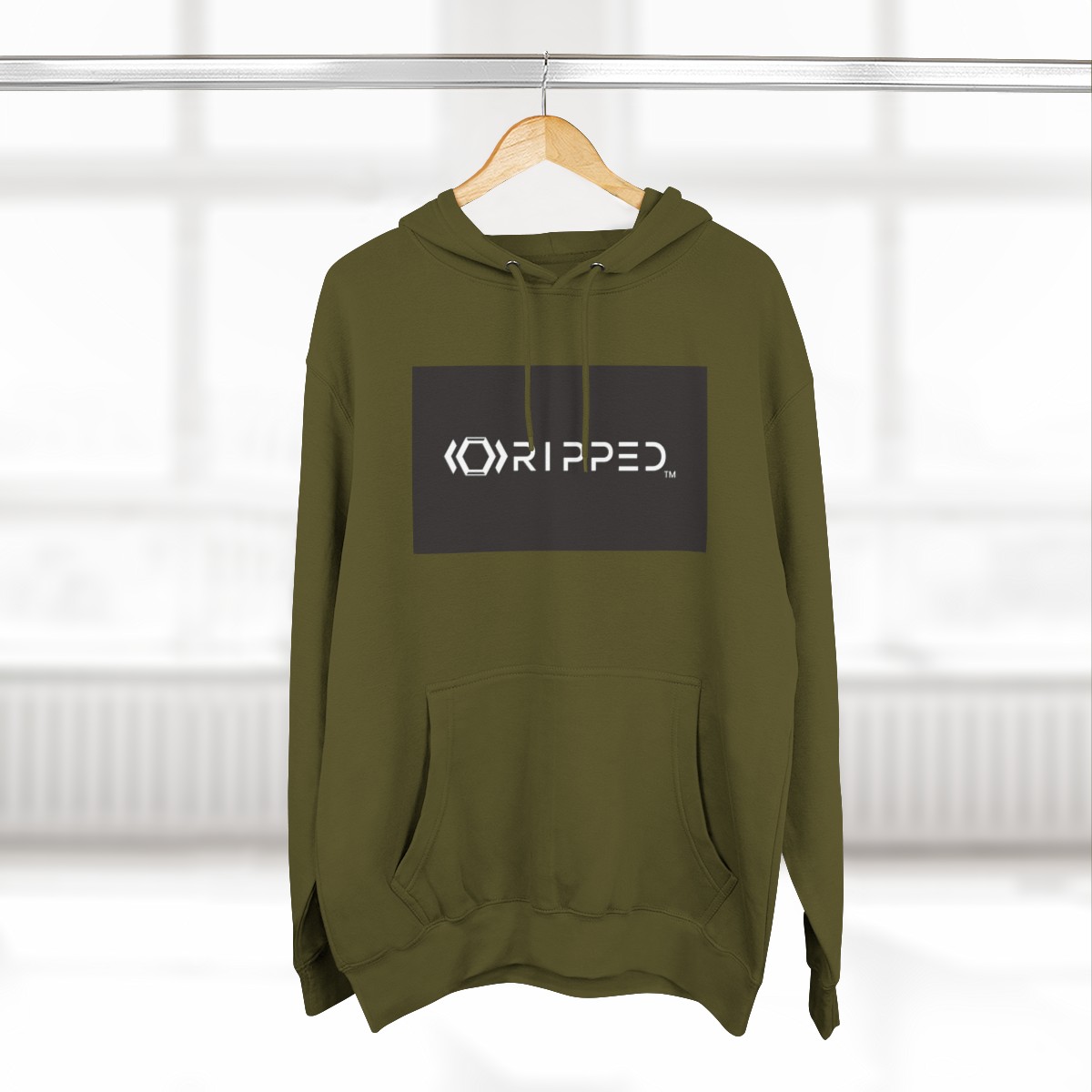 Ripped Men’s Green Fleece Hoodie(Black/White Logo) - Image 4