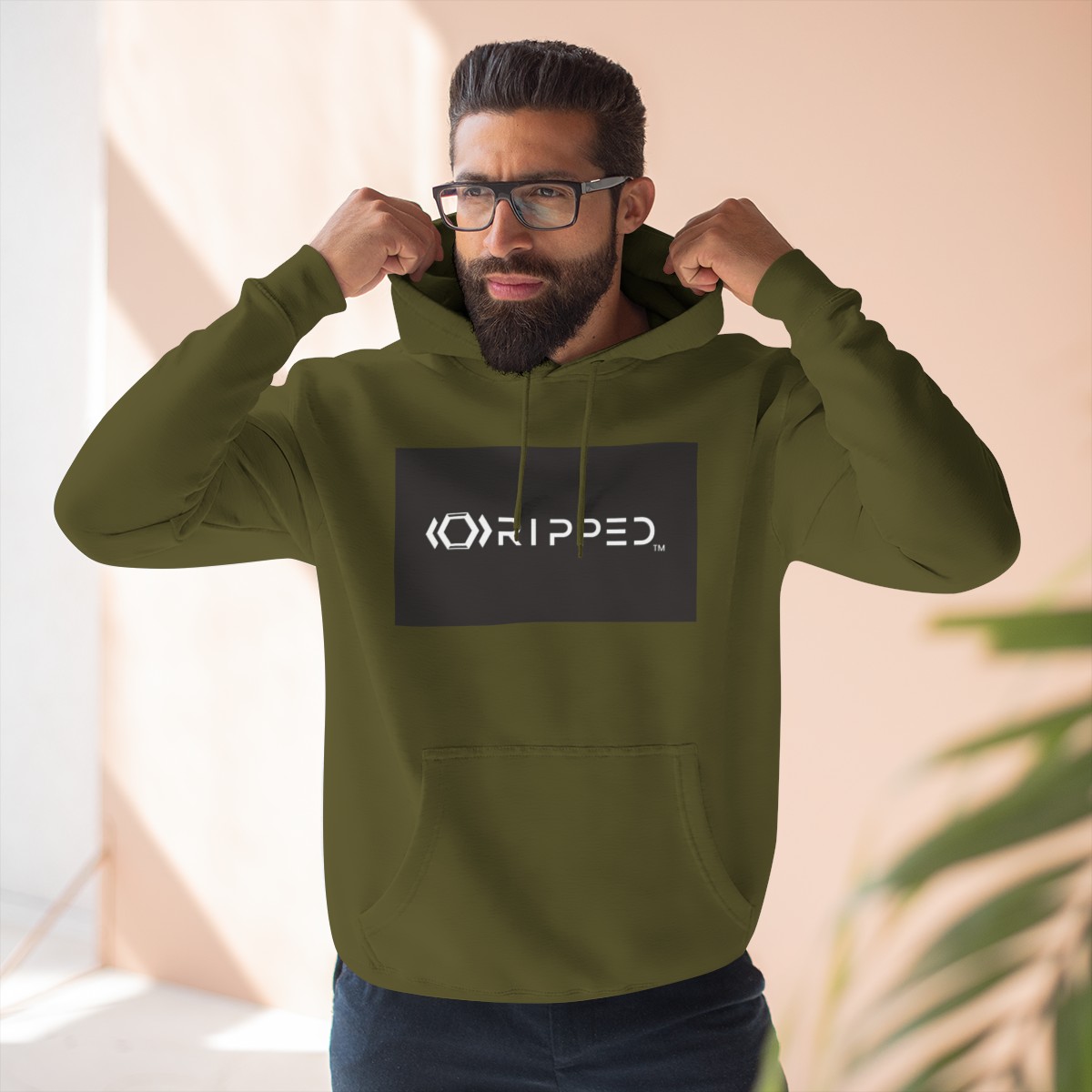 Ripped Men’s Green Fleece Hoodie(Black/White Logo) - Image 5