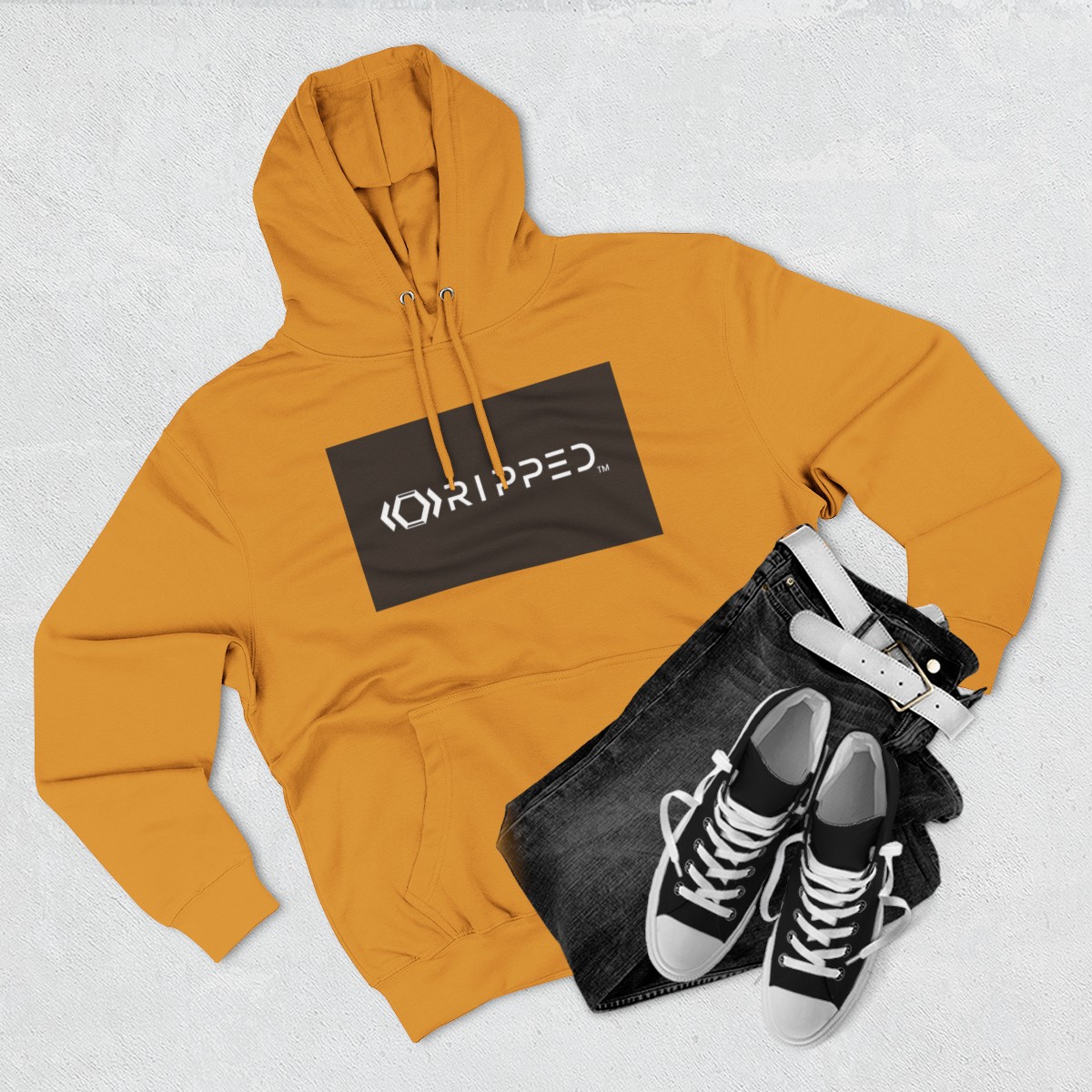 Ripped Men’s Yellow Fleece Hoodie(Black/White Logo) - Image 3