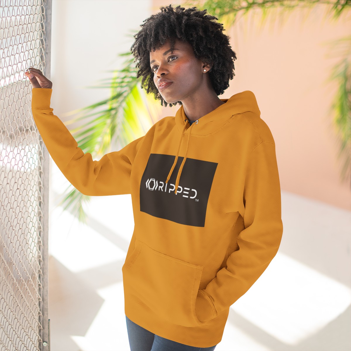 Ripped Men’s Yellow Fleece Hoodie(Black/White Logo) - Image 6
