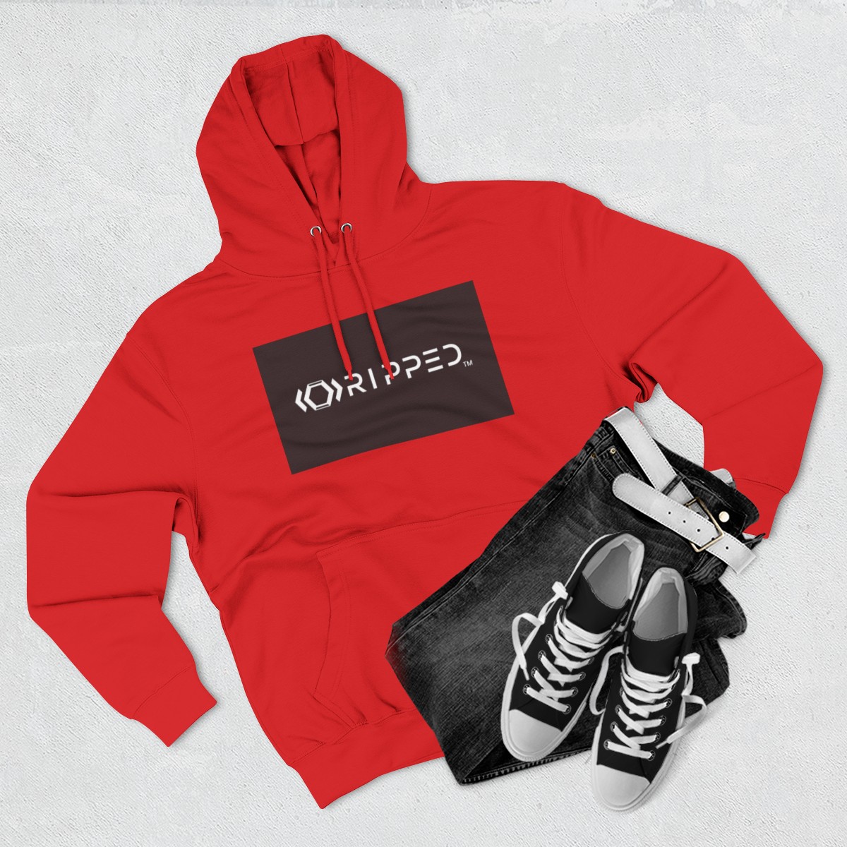 Ripped Men’s Red Fleece Hoodie(Black/White Logo) - Image 3