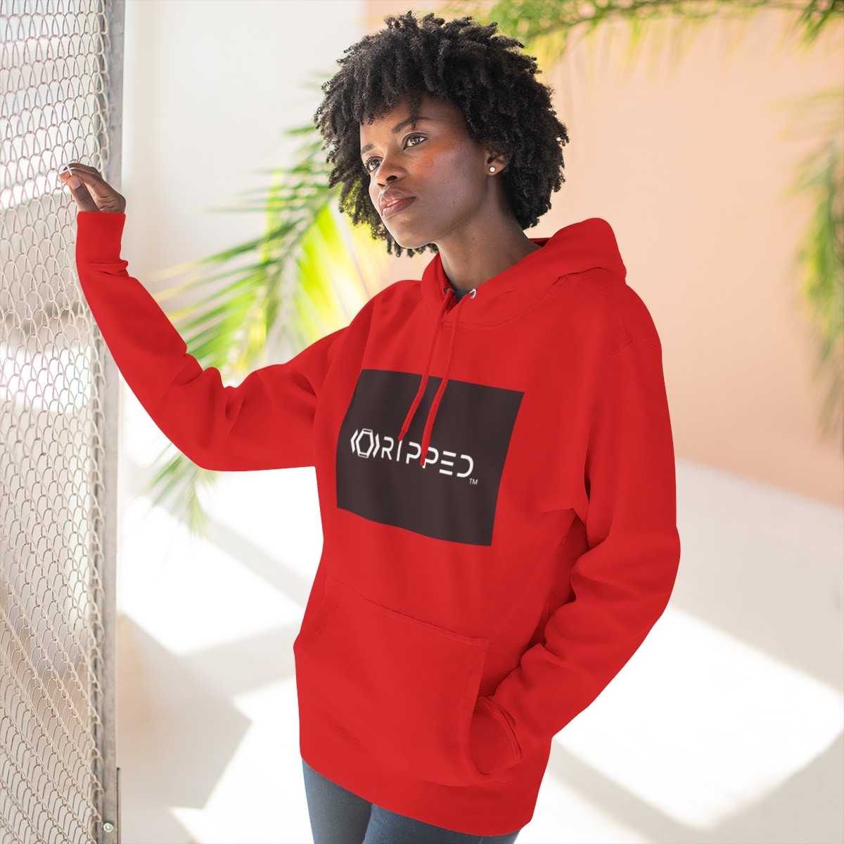 Ripped Men’s Red Fleece Hoodie(Black/White Logo) - Image 6