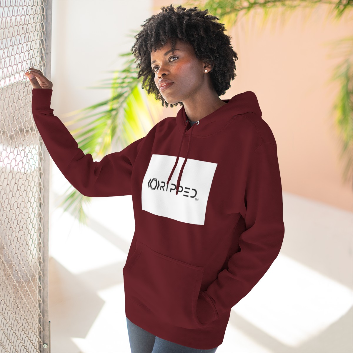 Ripped Women’s Burgundy Fleece Hoodie - Image 6