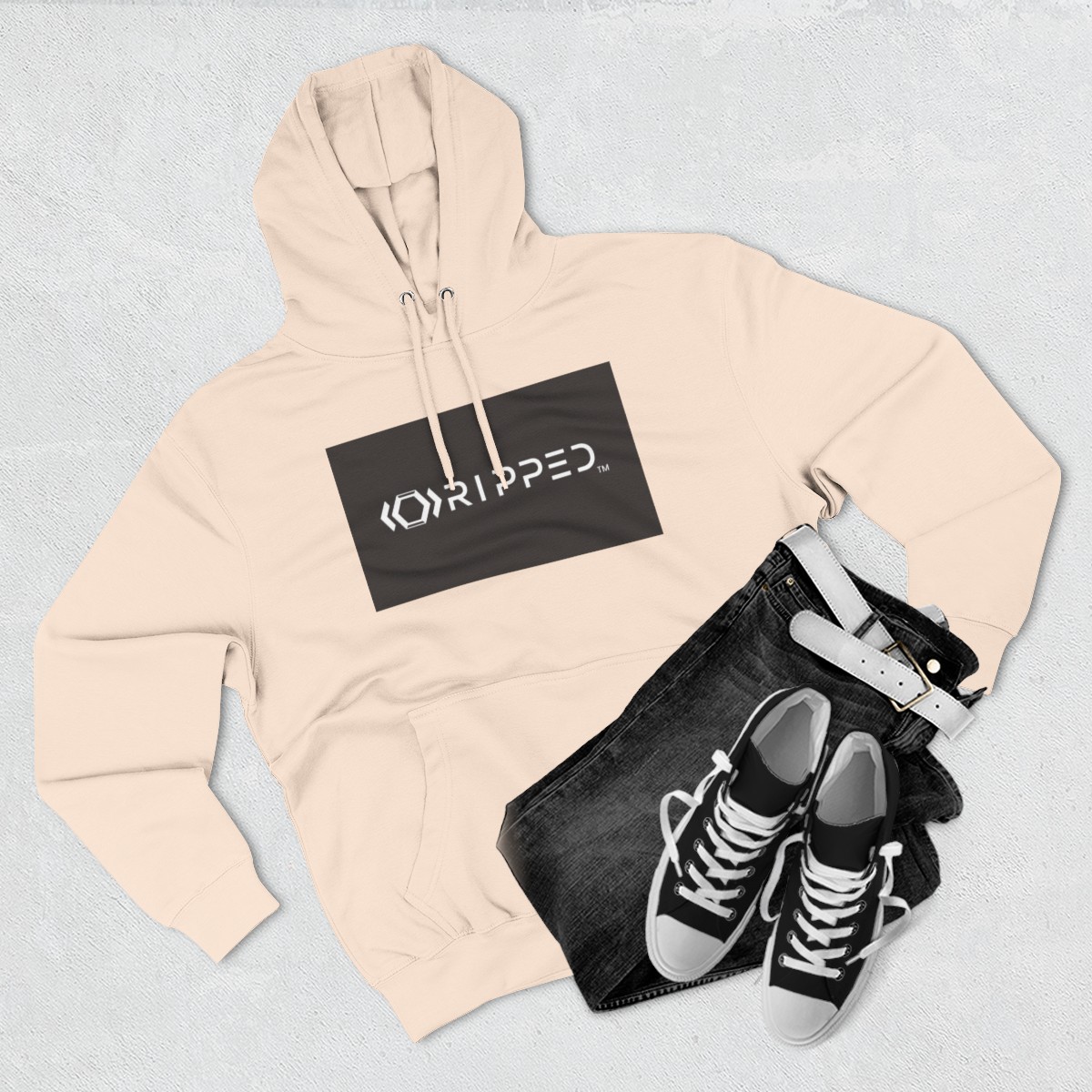 Ripped Women’s Pale Pink Fleece Hoodie(Black/White Logo) - Image 3