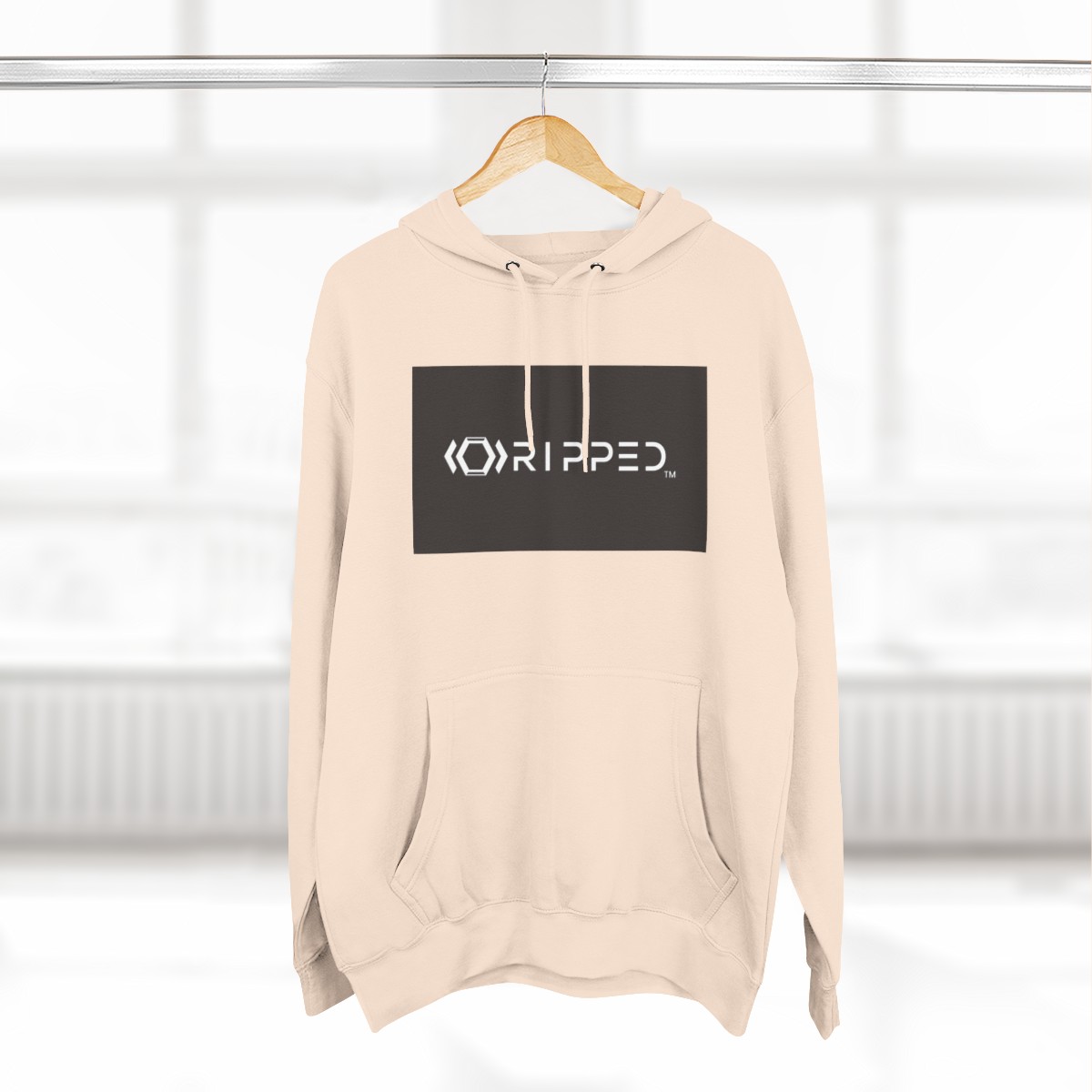Ripped Women’s Pale Pink Fleece Hoodie(Black/White Logo) - Image 4