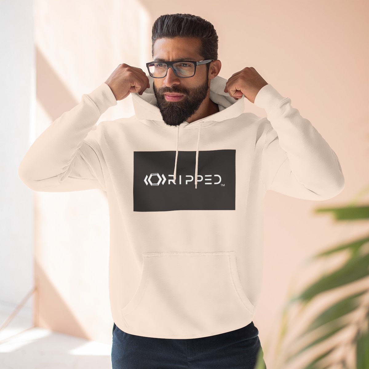Ripped Women’s Pale Pink Fleece Hoodie(Black/White Logo) - Image 5
