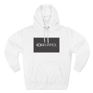 Ripped Men’s White Fleece Hoodie(Black/White Logo)