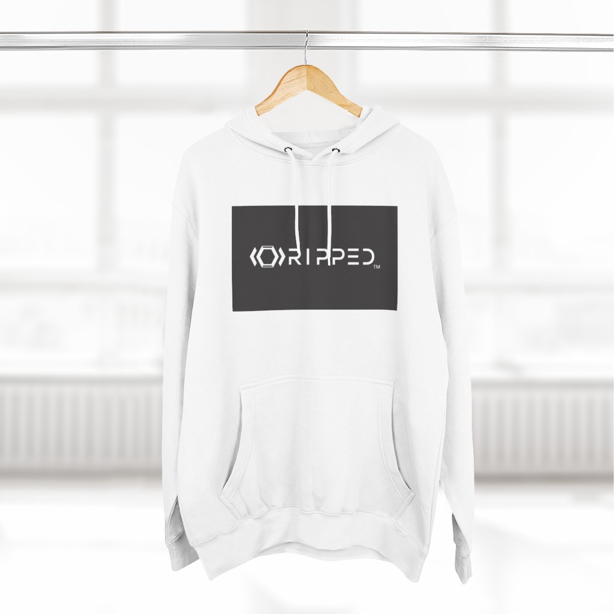 Ripped Men’s White Fleece Hoodie(Black/White Logo) - Image 4