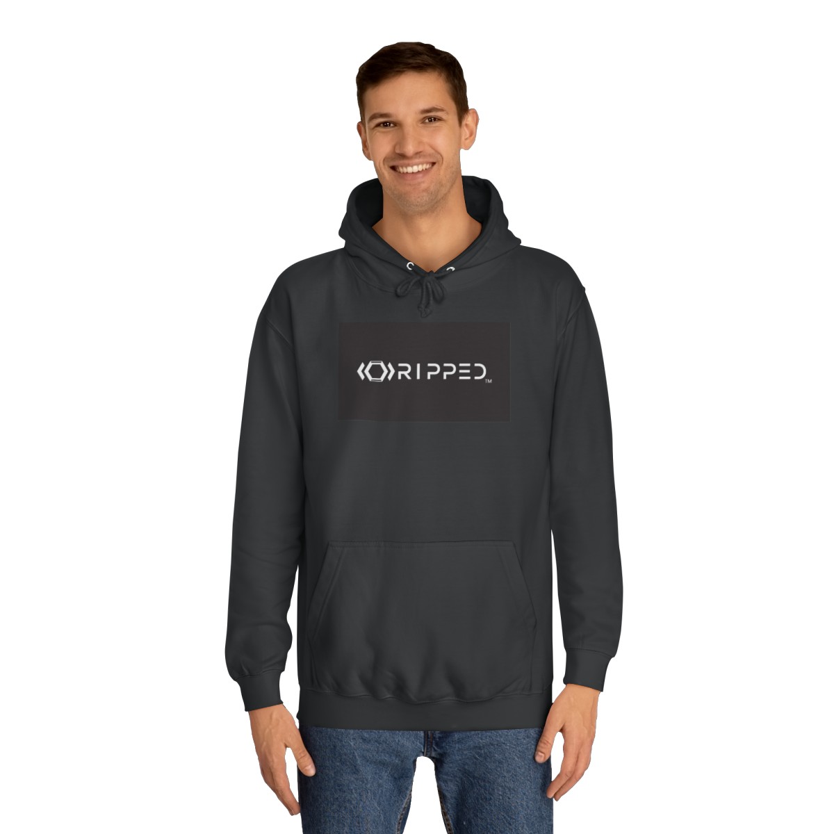 Ripped Men’s Deep Black Hoodie(Black/White Logo) - Image 3