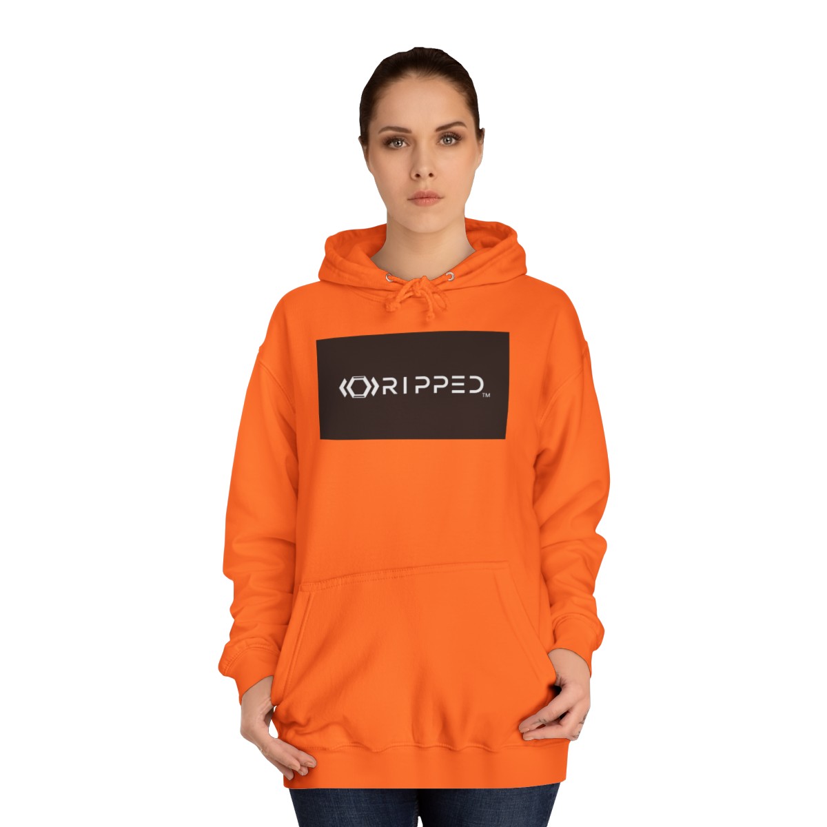 Ripped Women’s Orange Hoodie(Black/White Logo) - Image 4