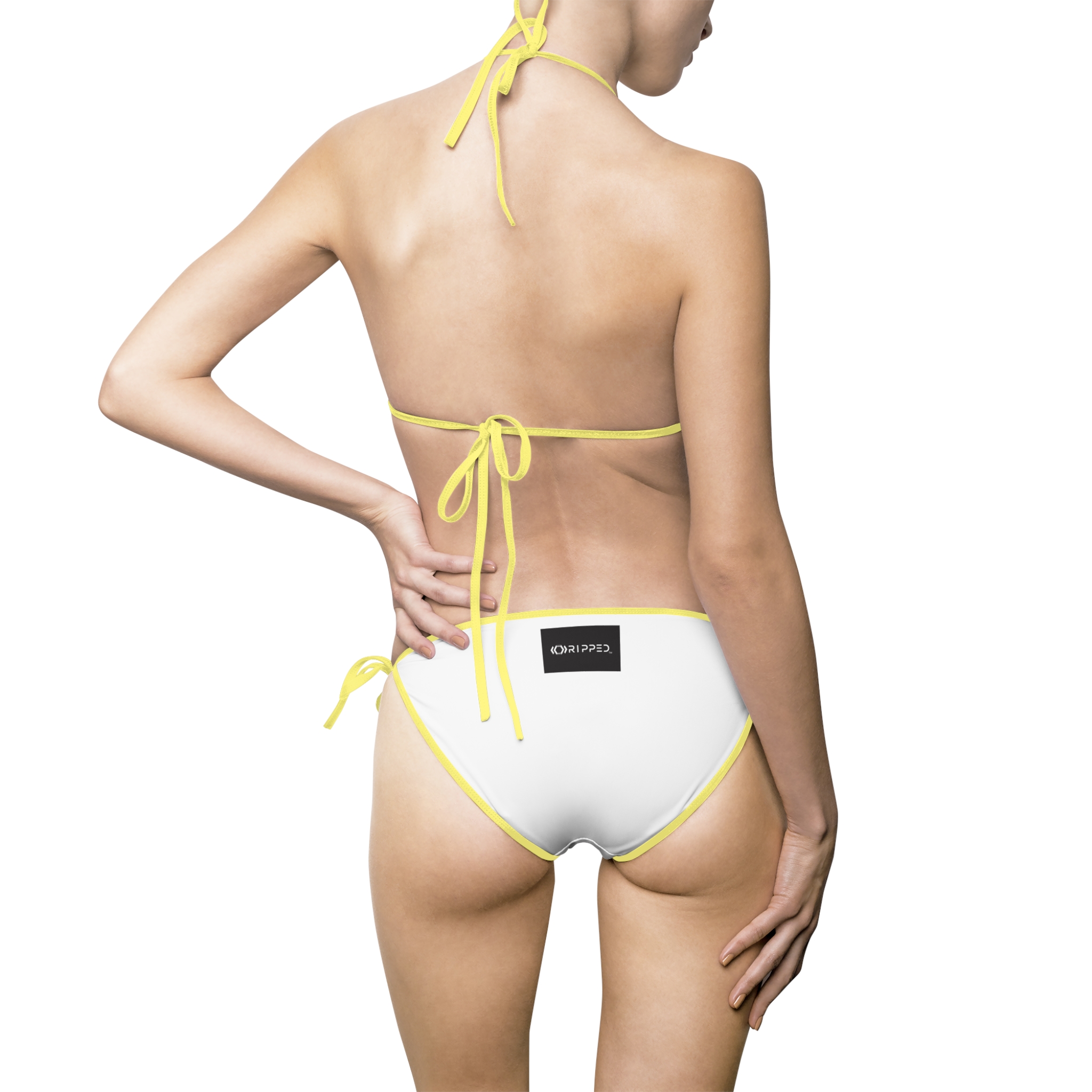 Ripped Backside Yellow Strapped Women’s Bikini(Black/White Logo)
