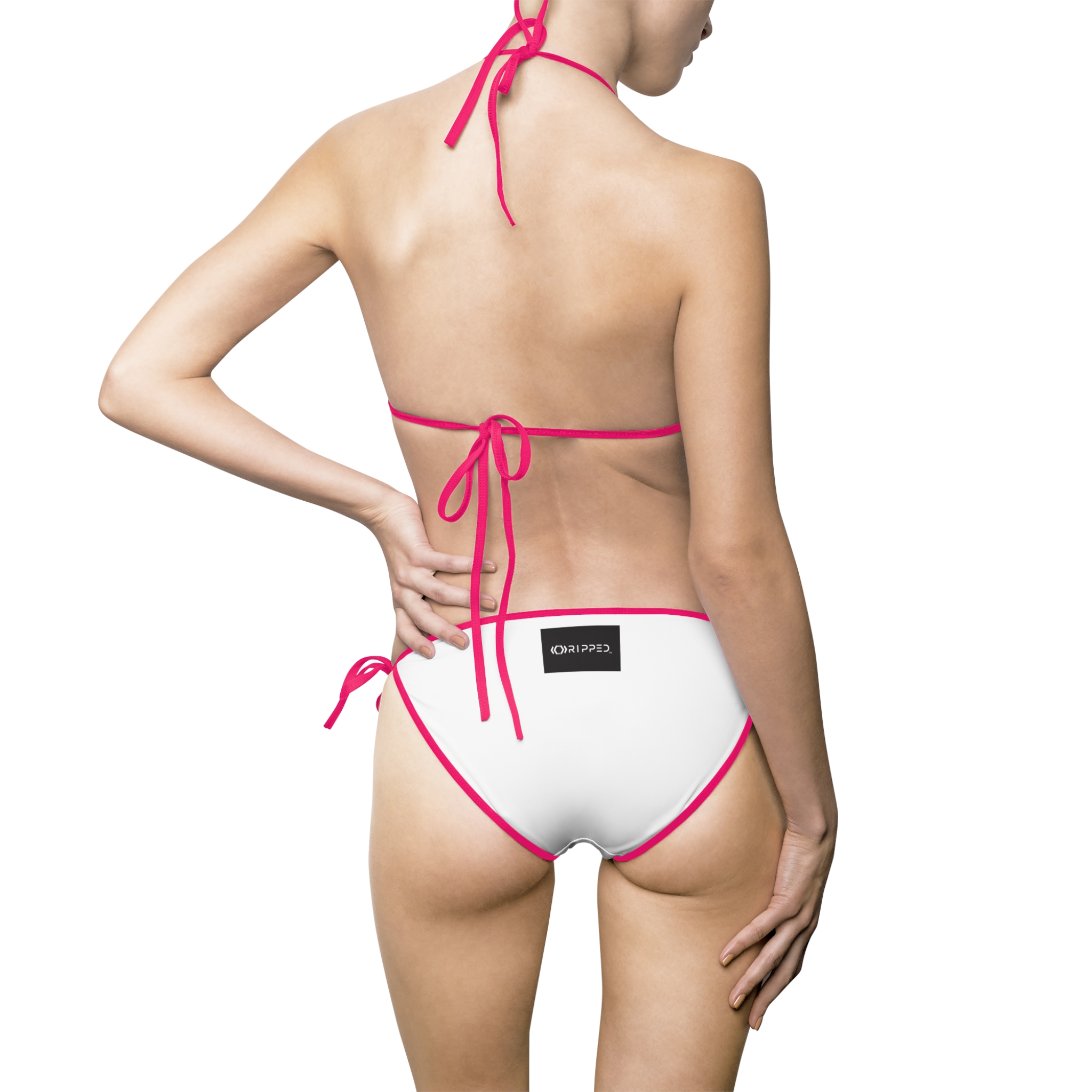 Ripped Backside Pink Strapped Women’s Bikini(Black/White Logo)