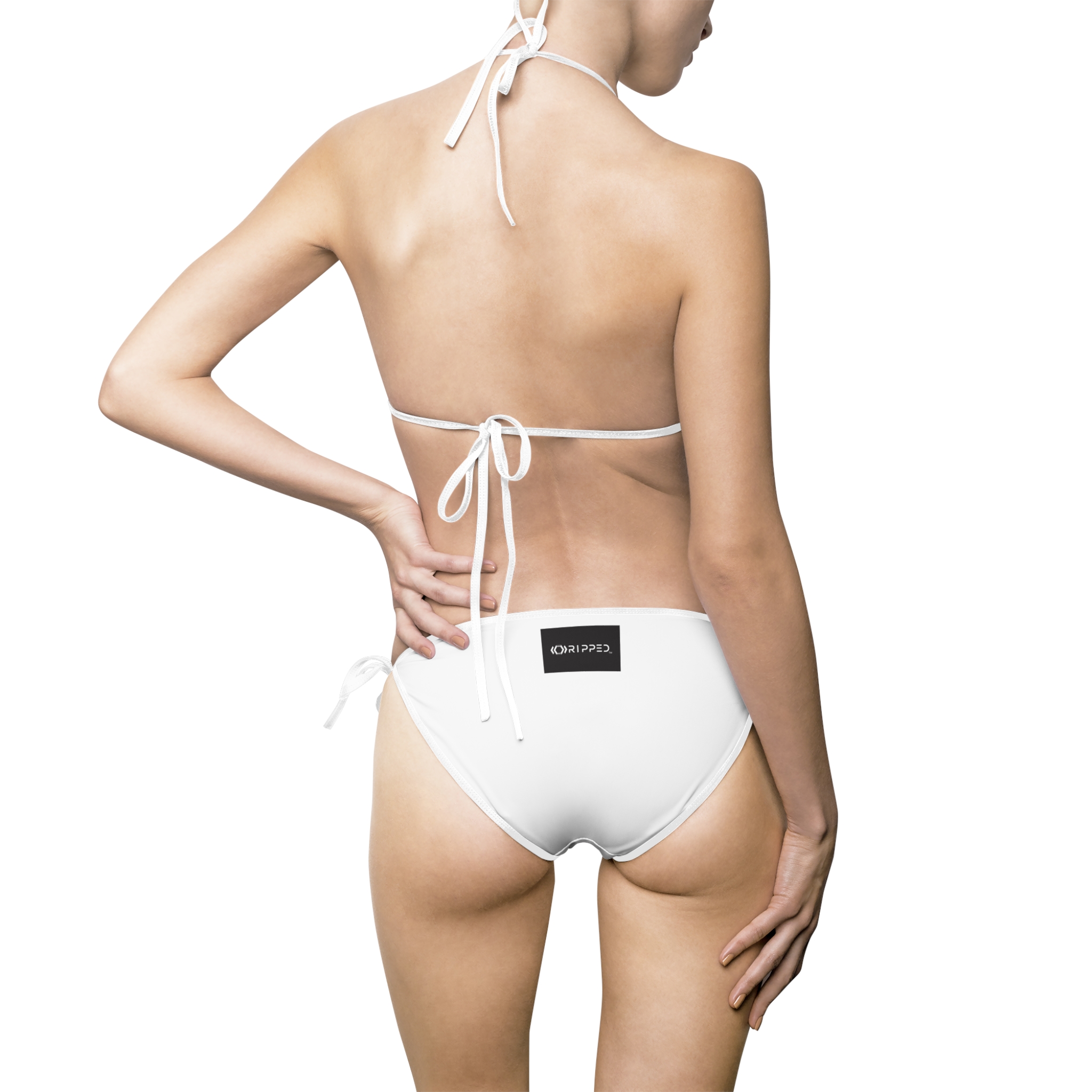 Ripped Backside White Strapped Women’s Bikini(Black/White Logo)