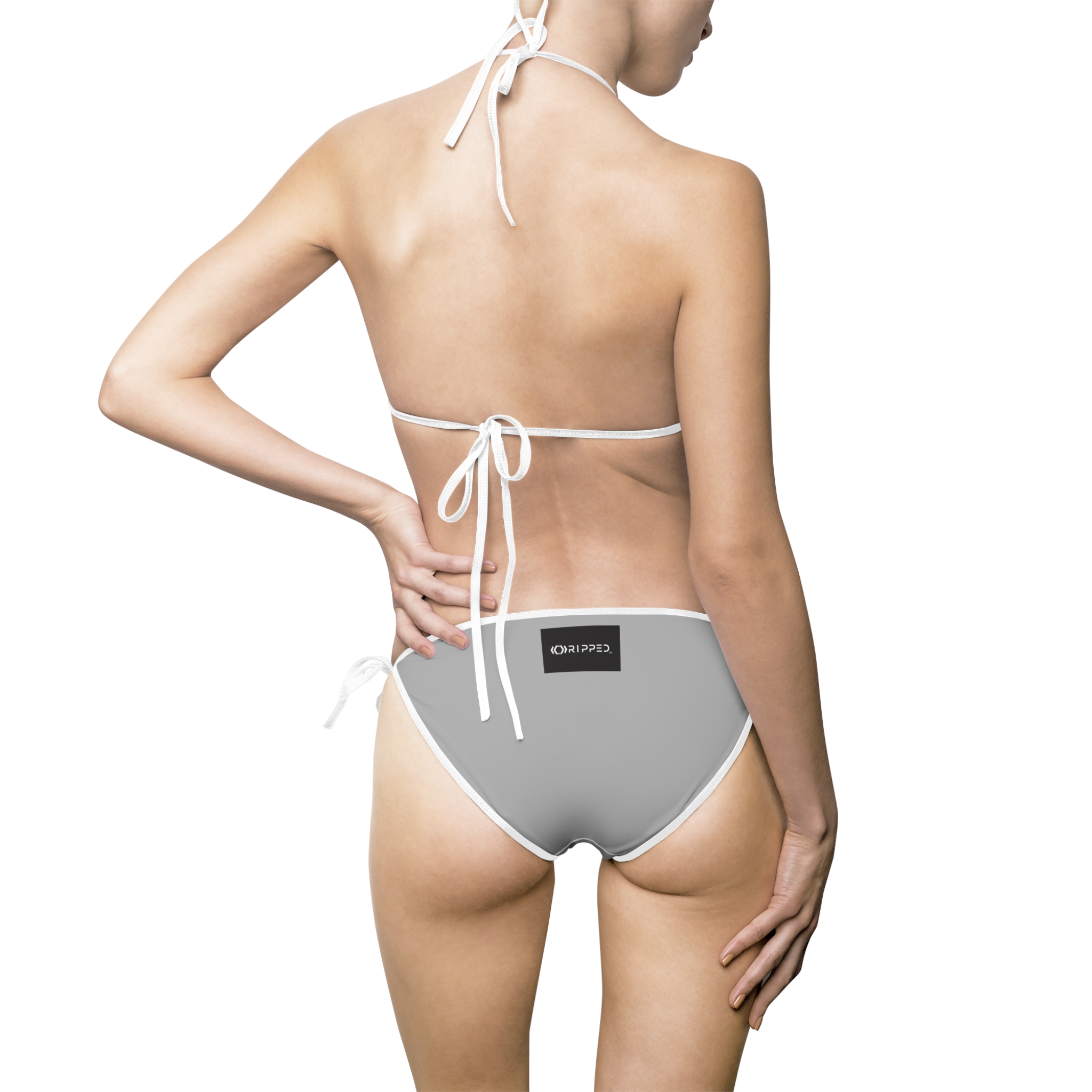 Ripped Backside Light Grey White Strapped Women’s Bikini(Black/White Logo)