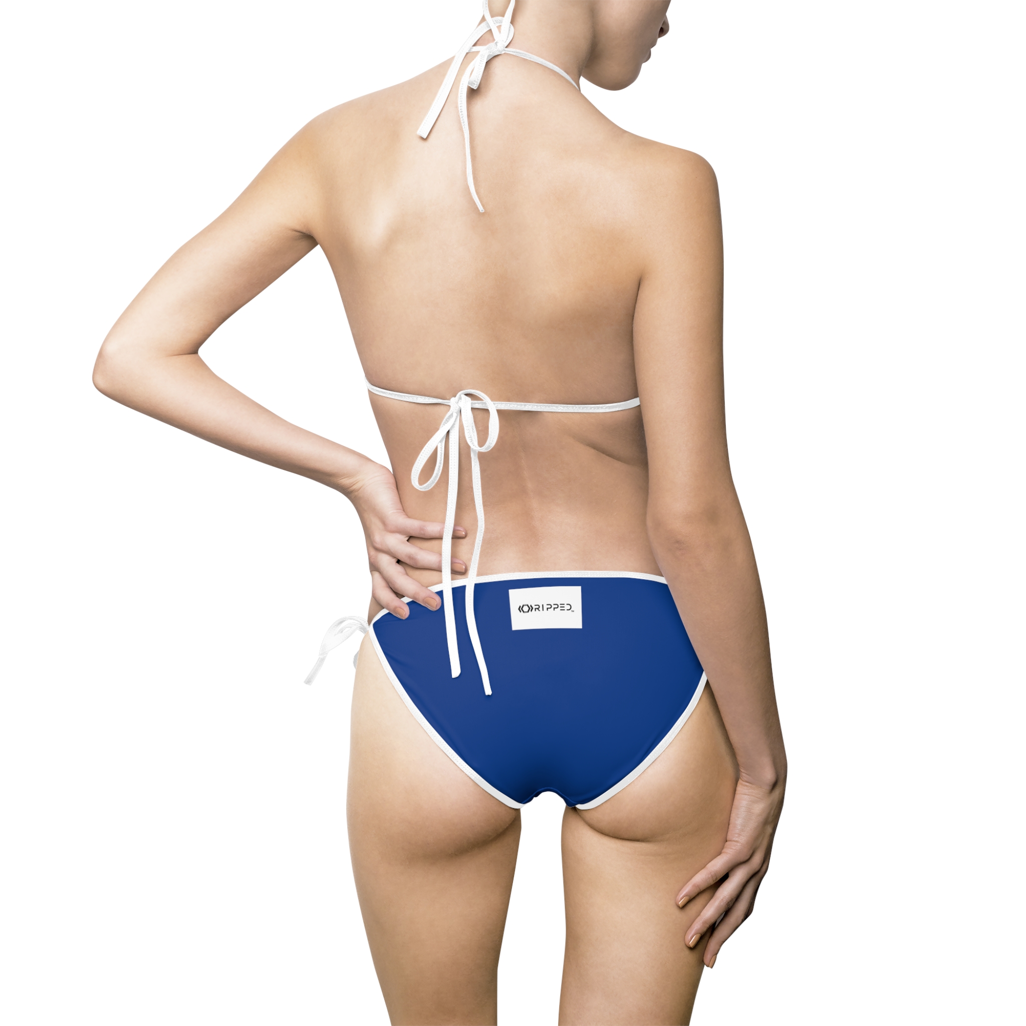 Ripped Frontside Backside Dark Blue White Strapped Women's Bikini