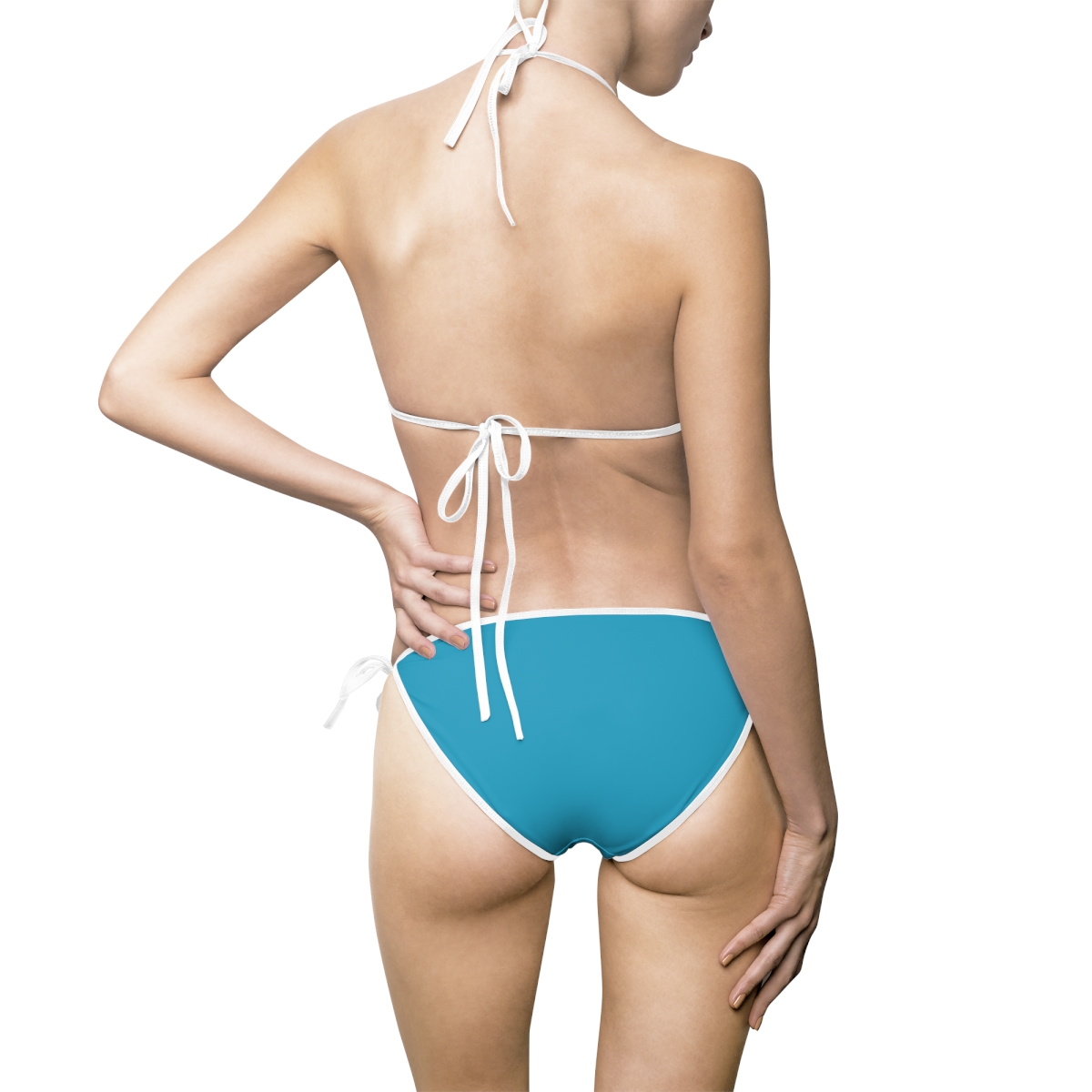 Ripped Ocean Blue White Strapped Women's Bikini - Image 3
