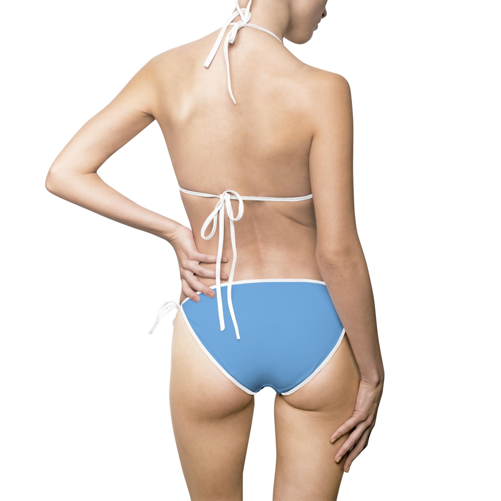 Ripped Light Blue White Strapped Women's Bikini - Image 3