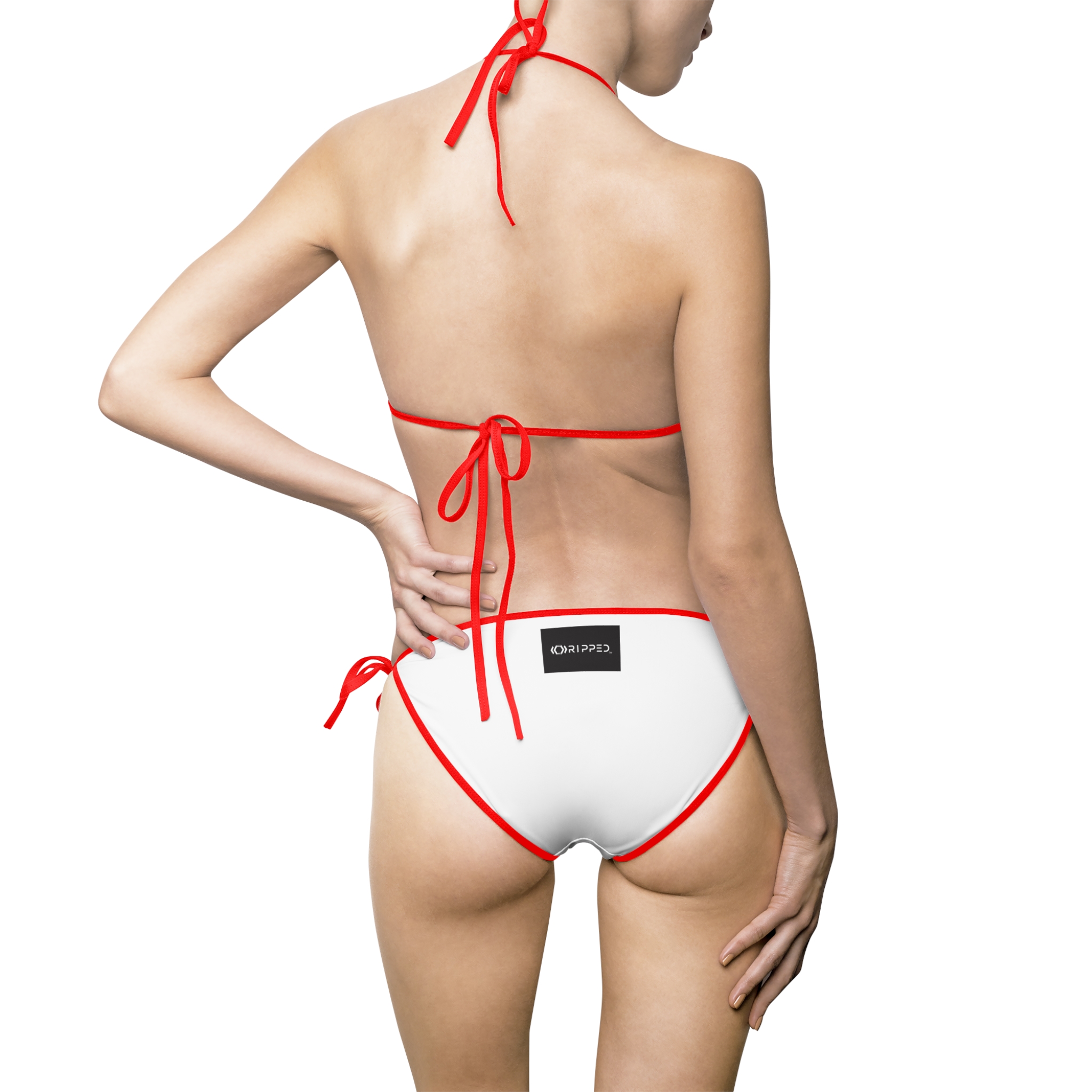 Ripped Backside Red Strapped Women’s Bikini(Black/White Logo)
