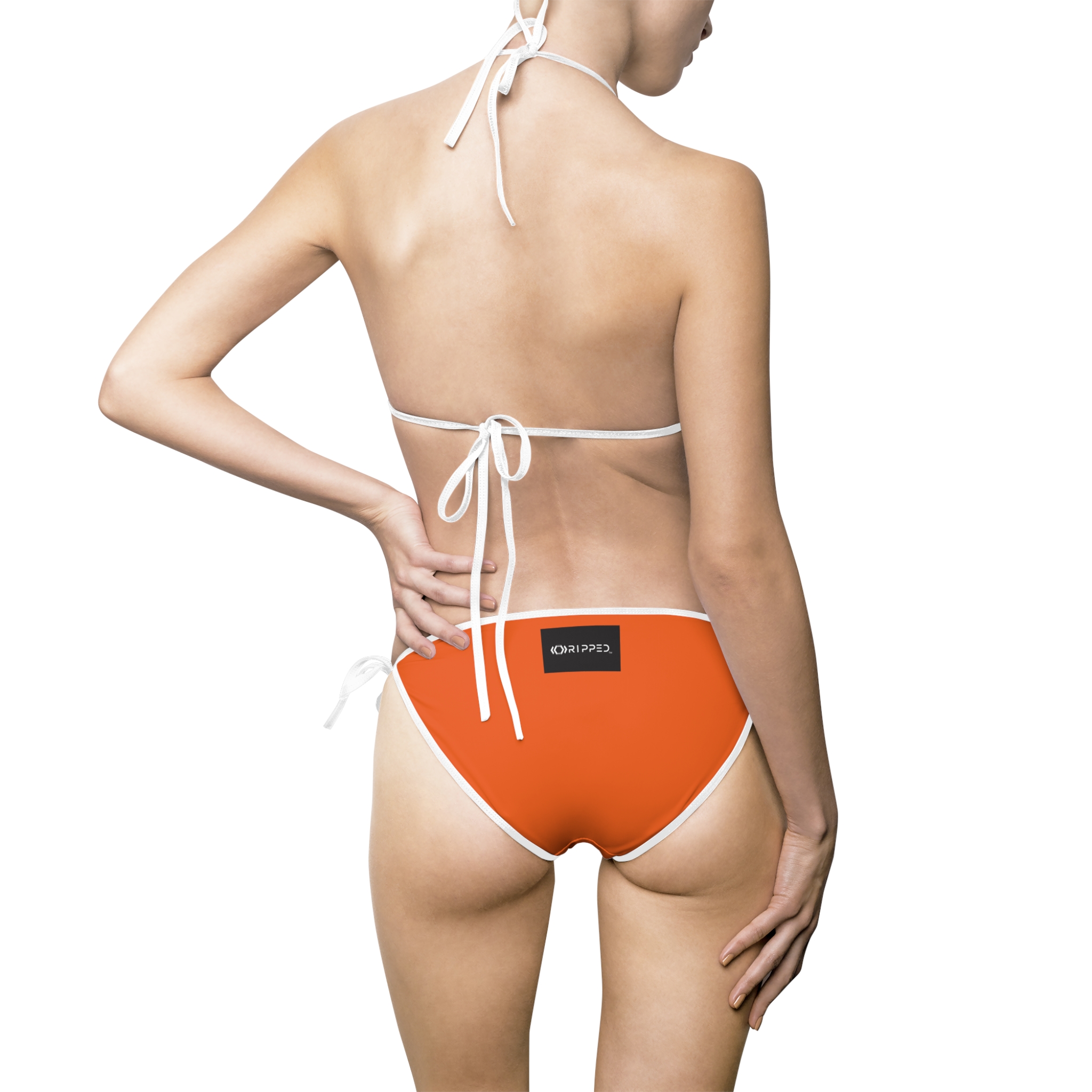 Ripped Backside Orange White Strapped Women’s Bikini(Black/White Logo)