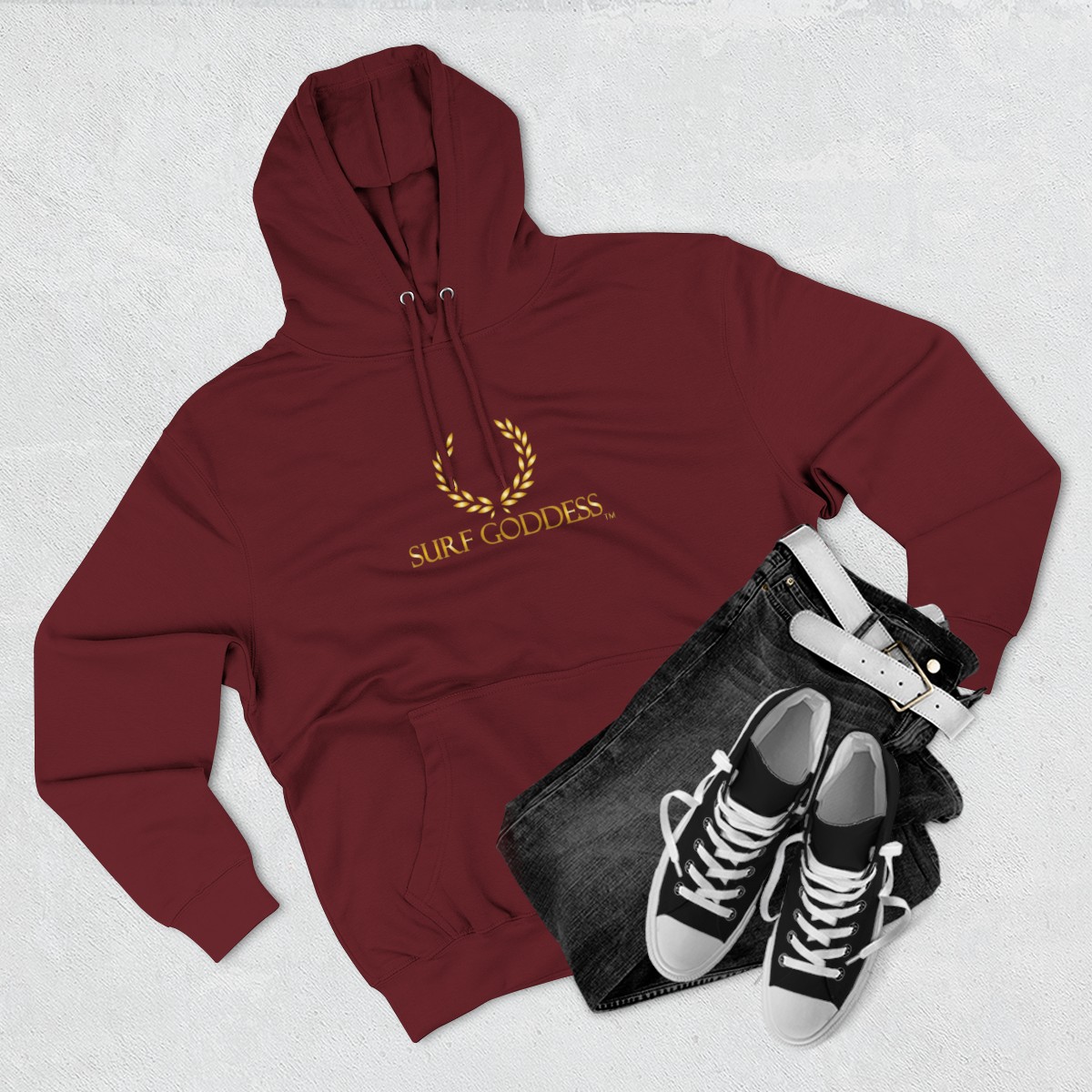 Surf Goddess Women’s Burgundy Fleece Hoodie - Image 3