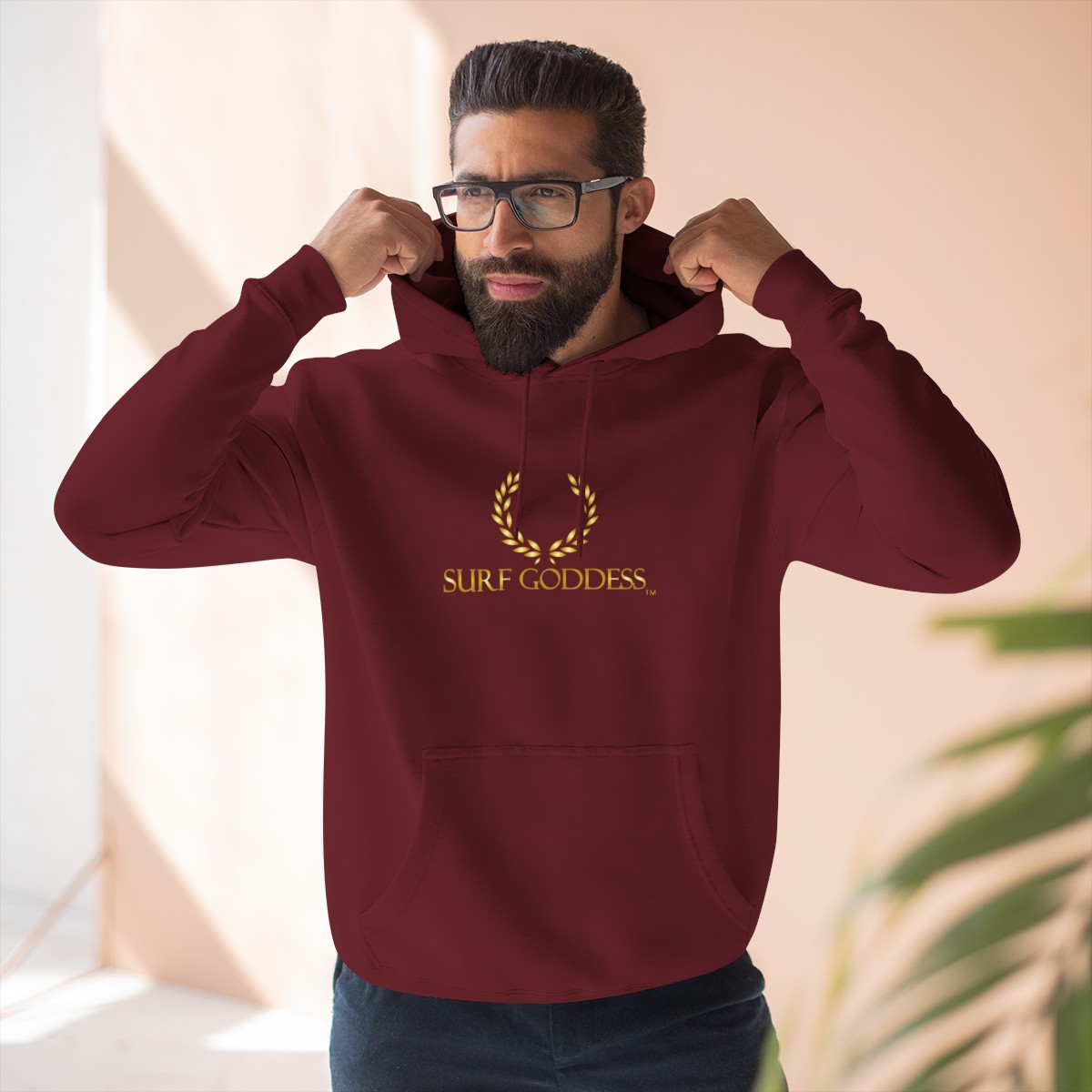 Surf Goddess Women’s Burgundy Fleece Hoodie - Image 5