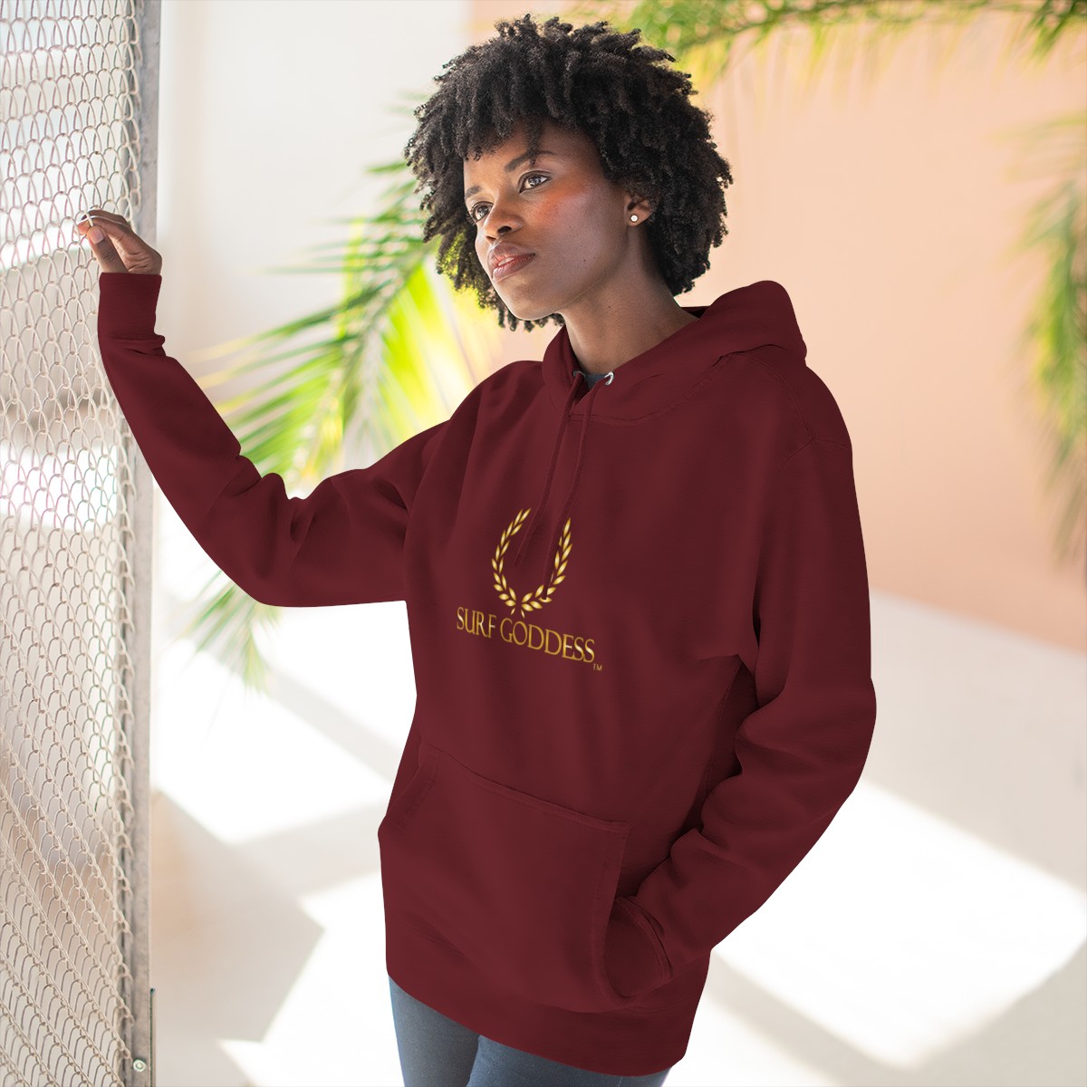 Surf Goddess Women’s Burgundy Fleece Hoodie - Image 6