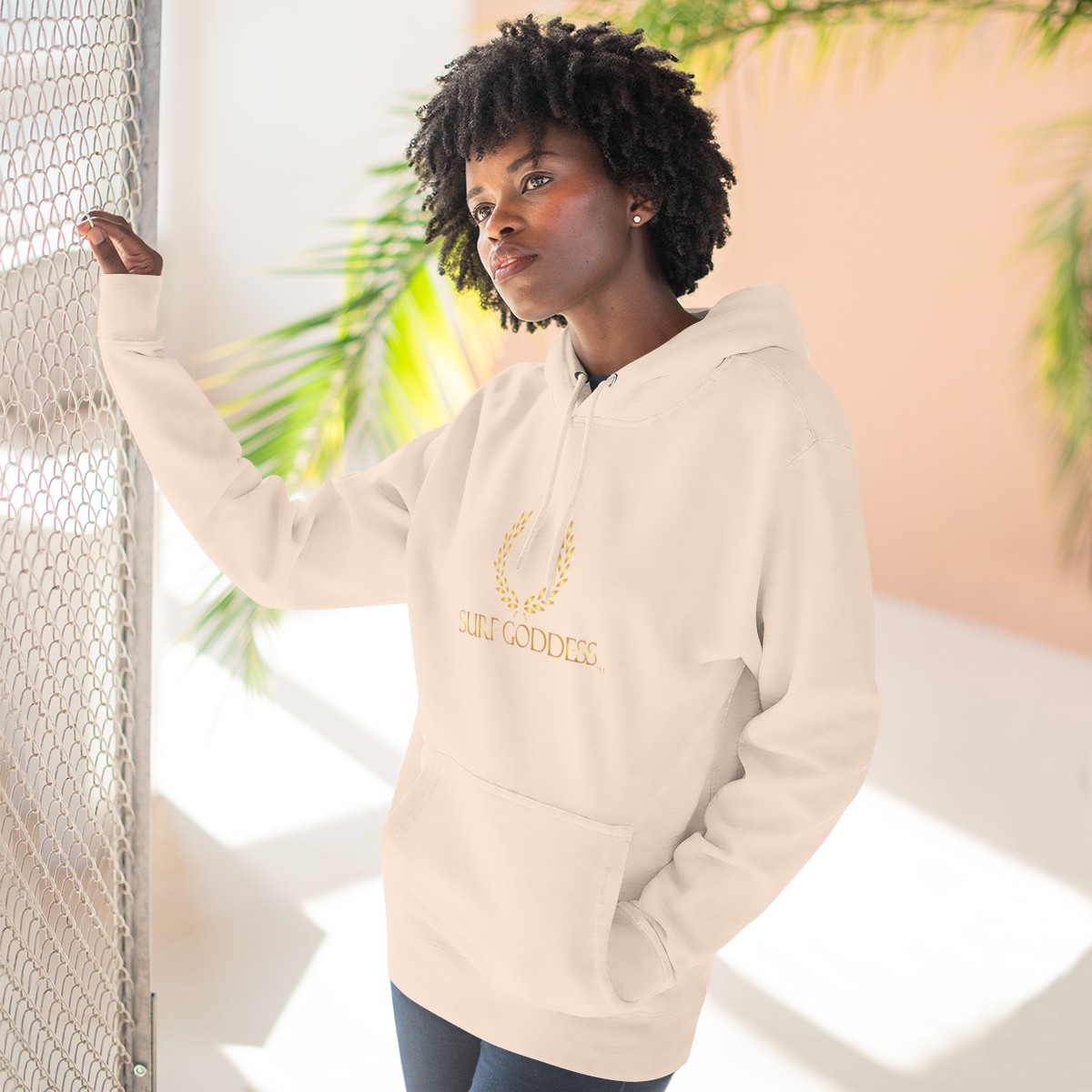 Surf Goddess Women’s Pale Pink Fleece Hoodie - Image 6