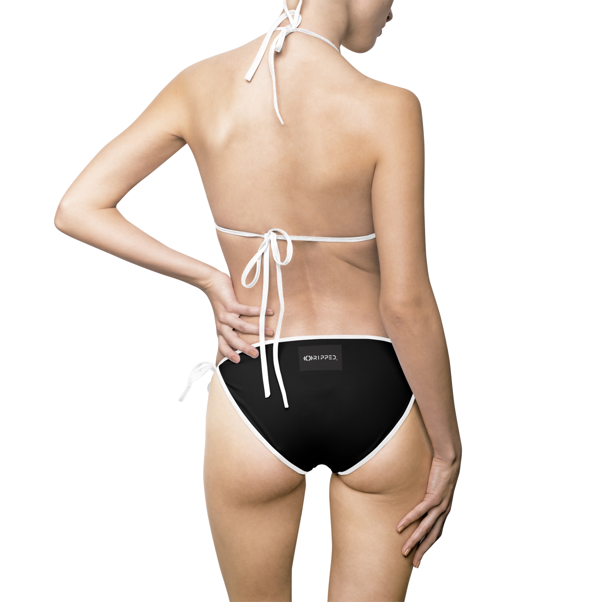 Ripped Backside Black White Strapped Women’s Bikini(Black/White Logo)