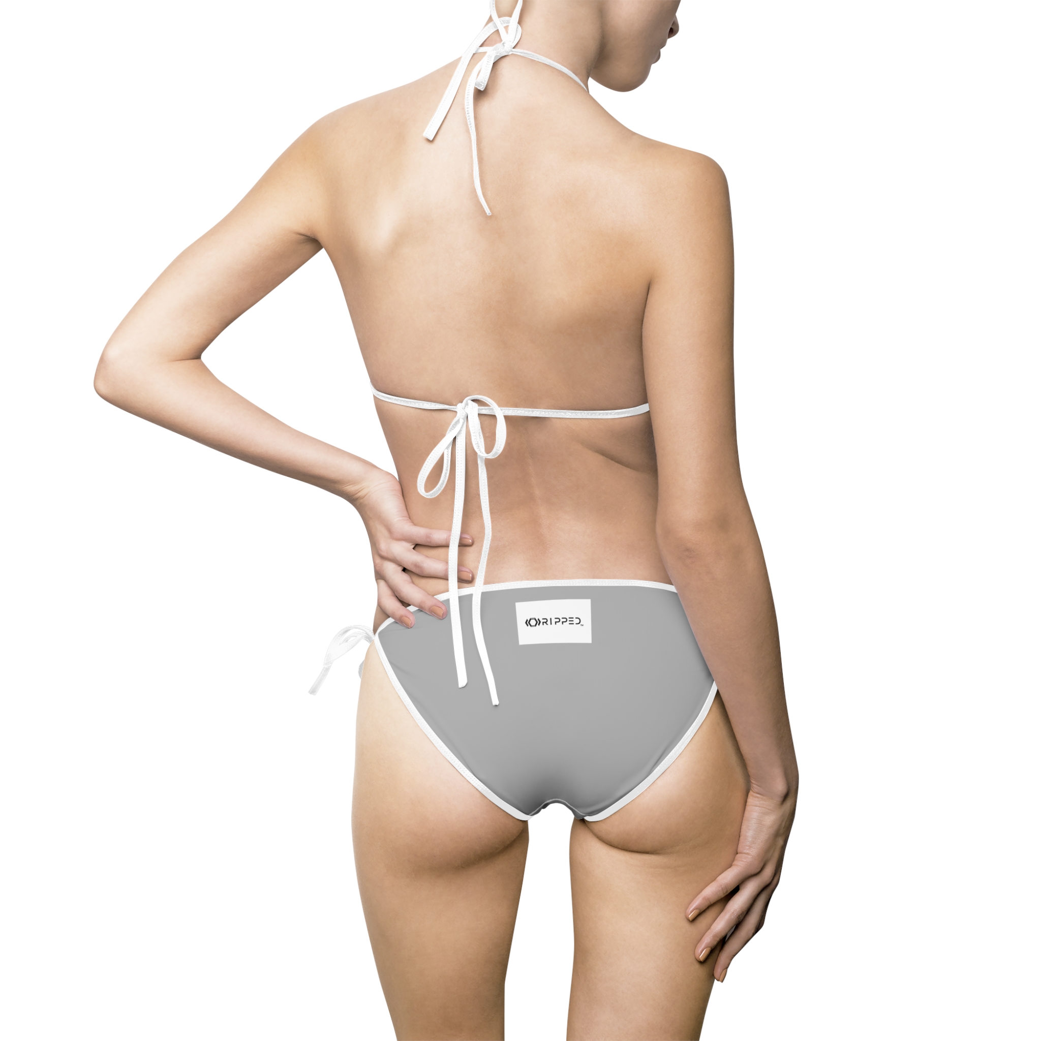 Ripped Backside Light Grey White Strapped Women’s Bikini