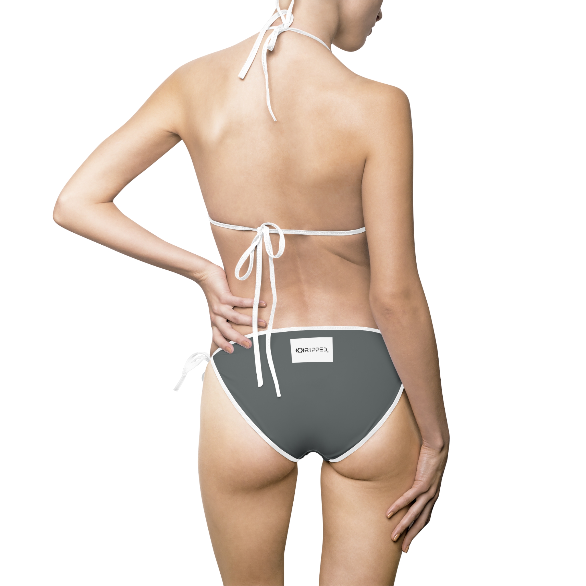 Ripped Backside Dark Grey White Strapped Women’s Bikini