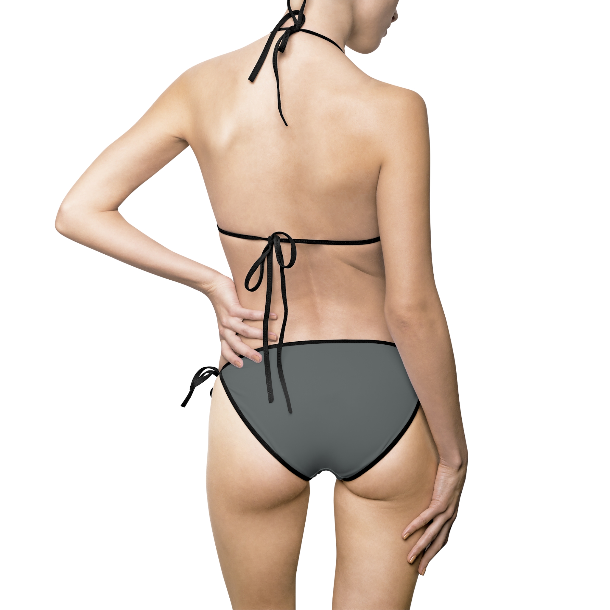 Ripped Dark Grey Black Strapped Women's Bikini - Image 3