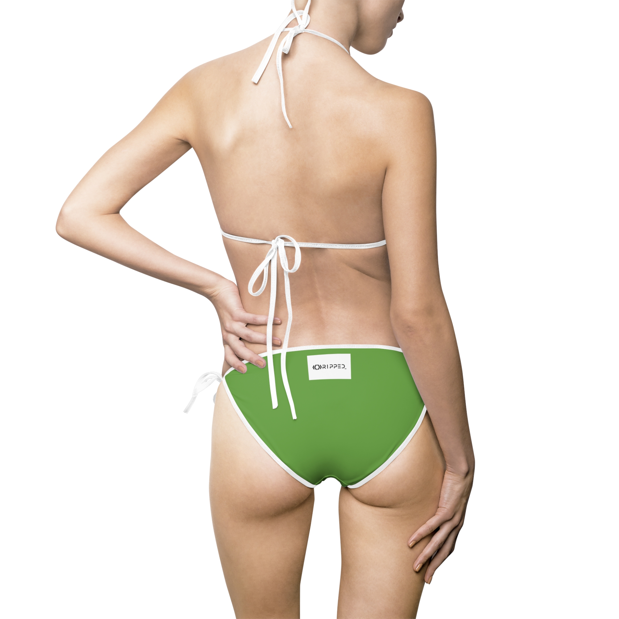 Ripped Frontside Backside Green White Strapped Women's Bikini
