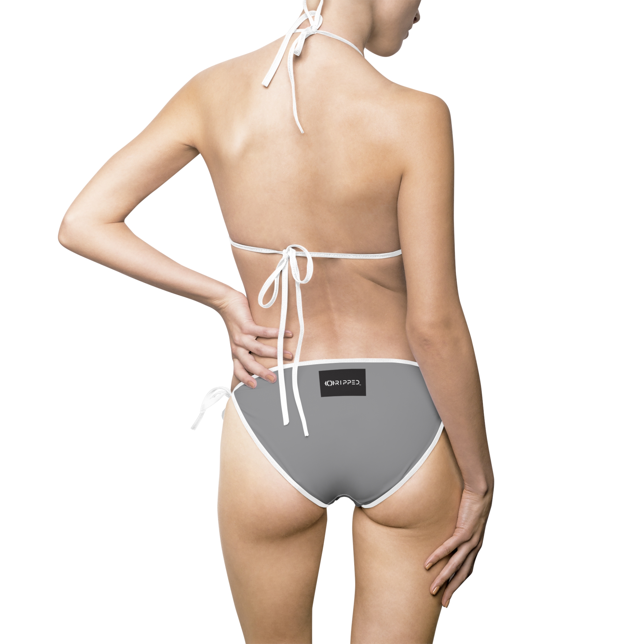 Ripped Backside Grey White Strapped Women’s Bikini(Black/White Logo)