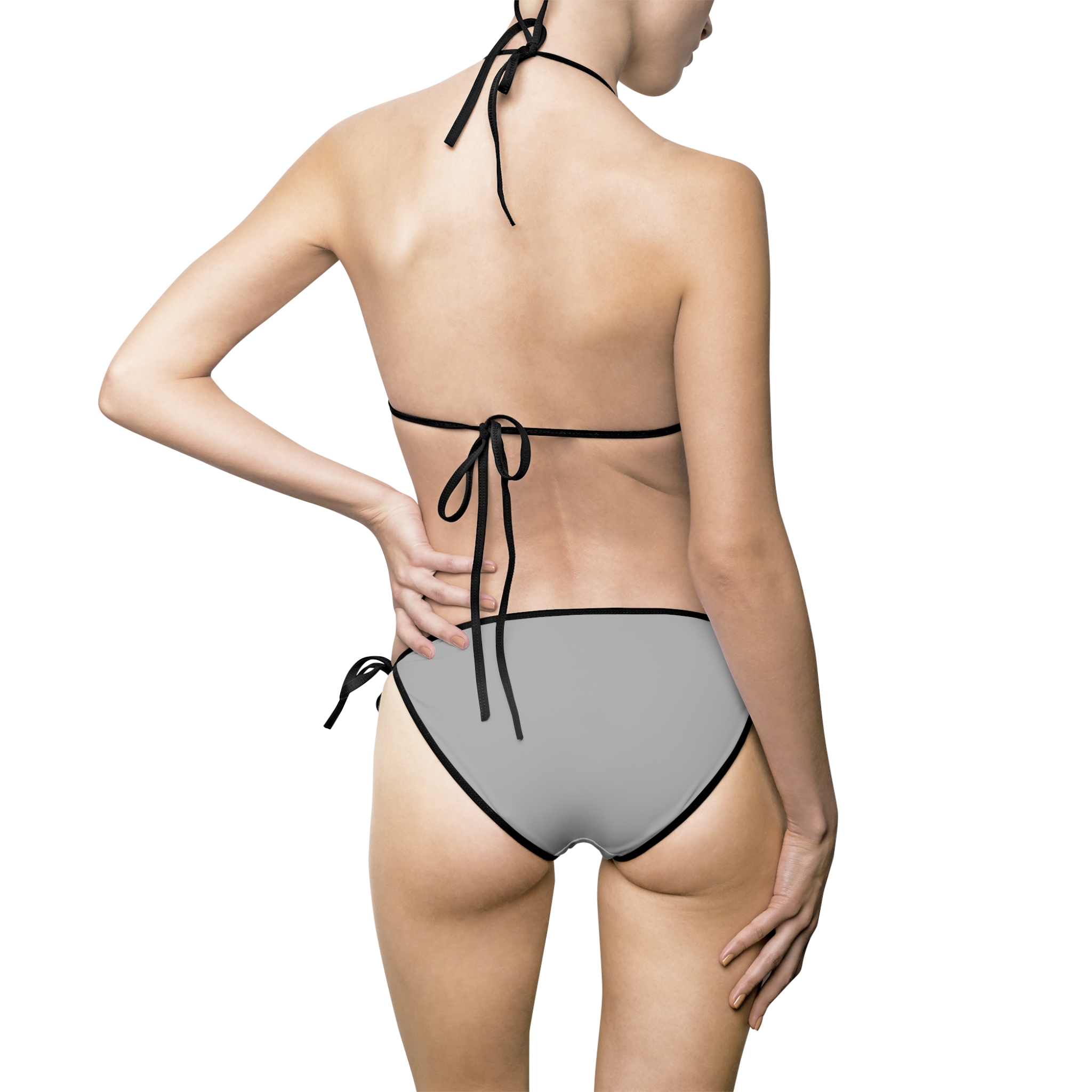 Ripped Light Grey Black Strapped Women's Bikini - Image 3