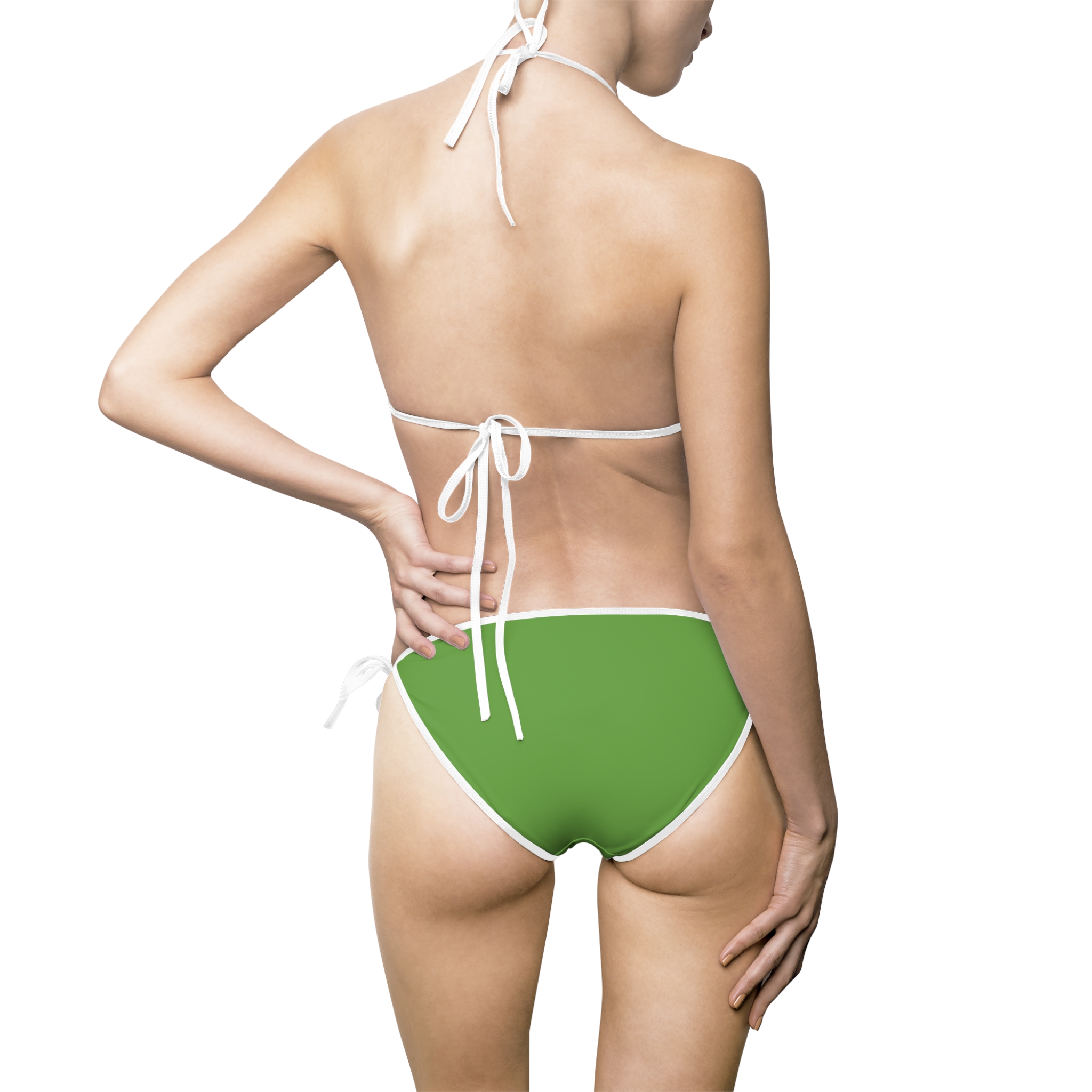 Ripped Green White Strapped Women's Bikini - Image 3