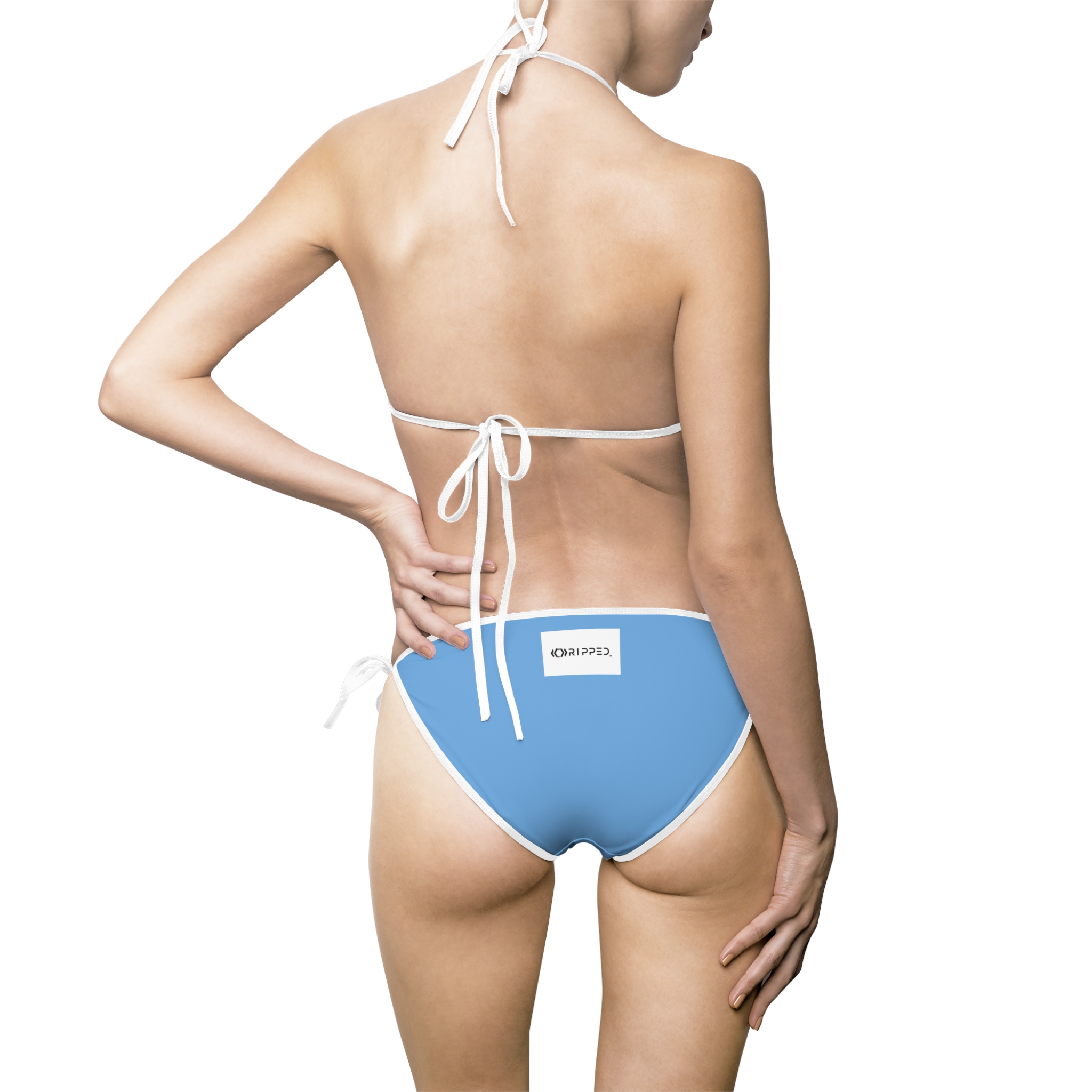 Ripped Backside Light Blue White Strapped Women’s Bikini
