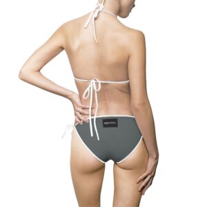 Ripped Backside Dark Grey White Strapped Women’s Bikini(Black/White Logo)