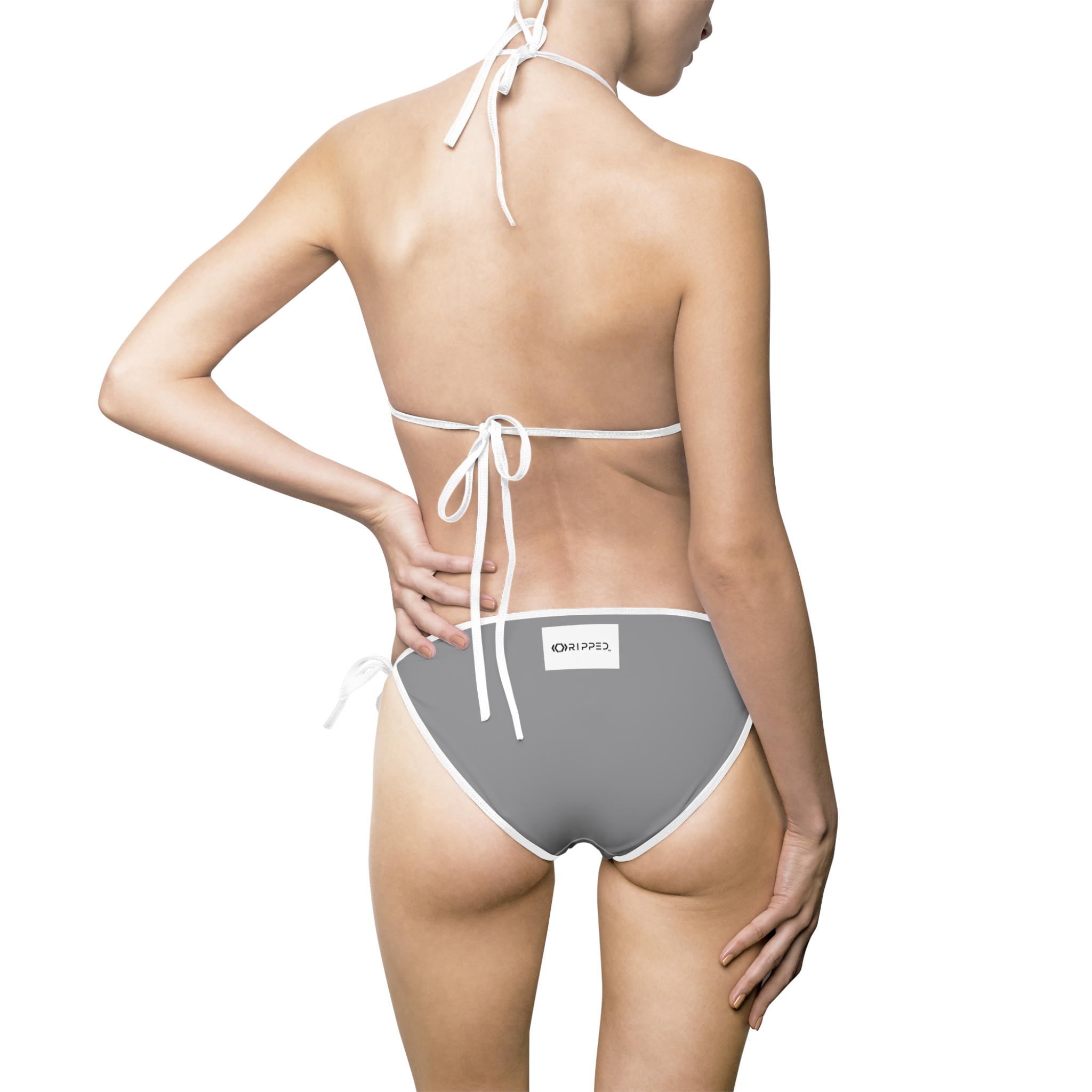 Ripped Frontside Backside Grey White Strapped Women's Bikini