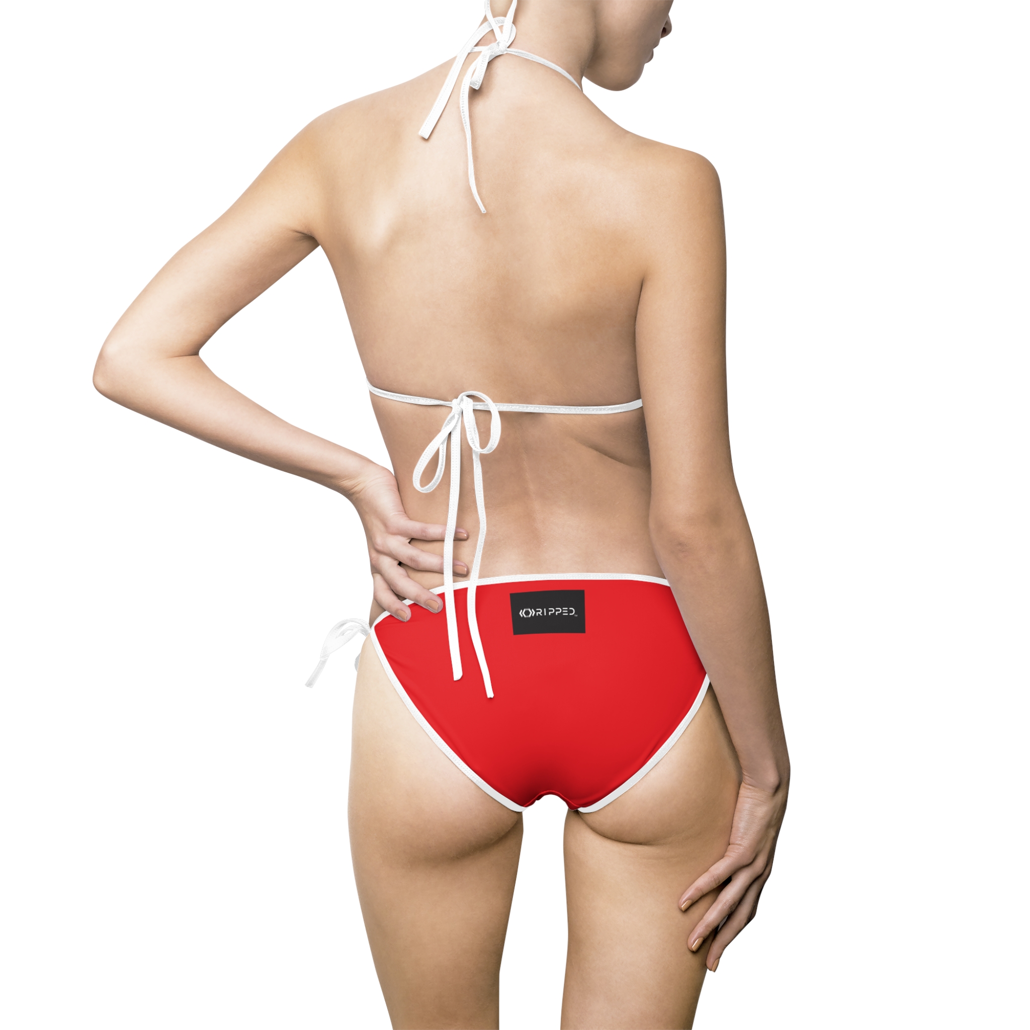 Ripped Backside Red White Strapped Women’s Bikini(Black/White Logo)
