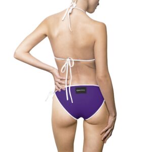 Ripped Backside Dark Purple White Strapped Women’s Bikini(Black/White Logo)